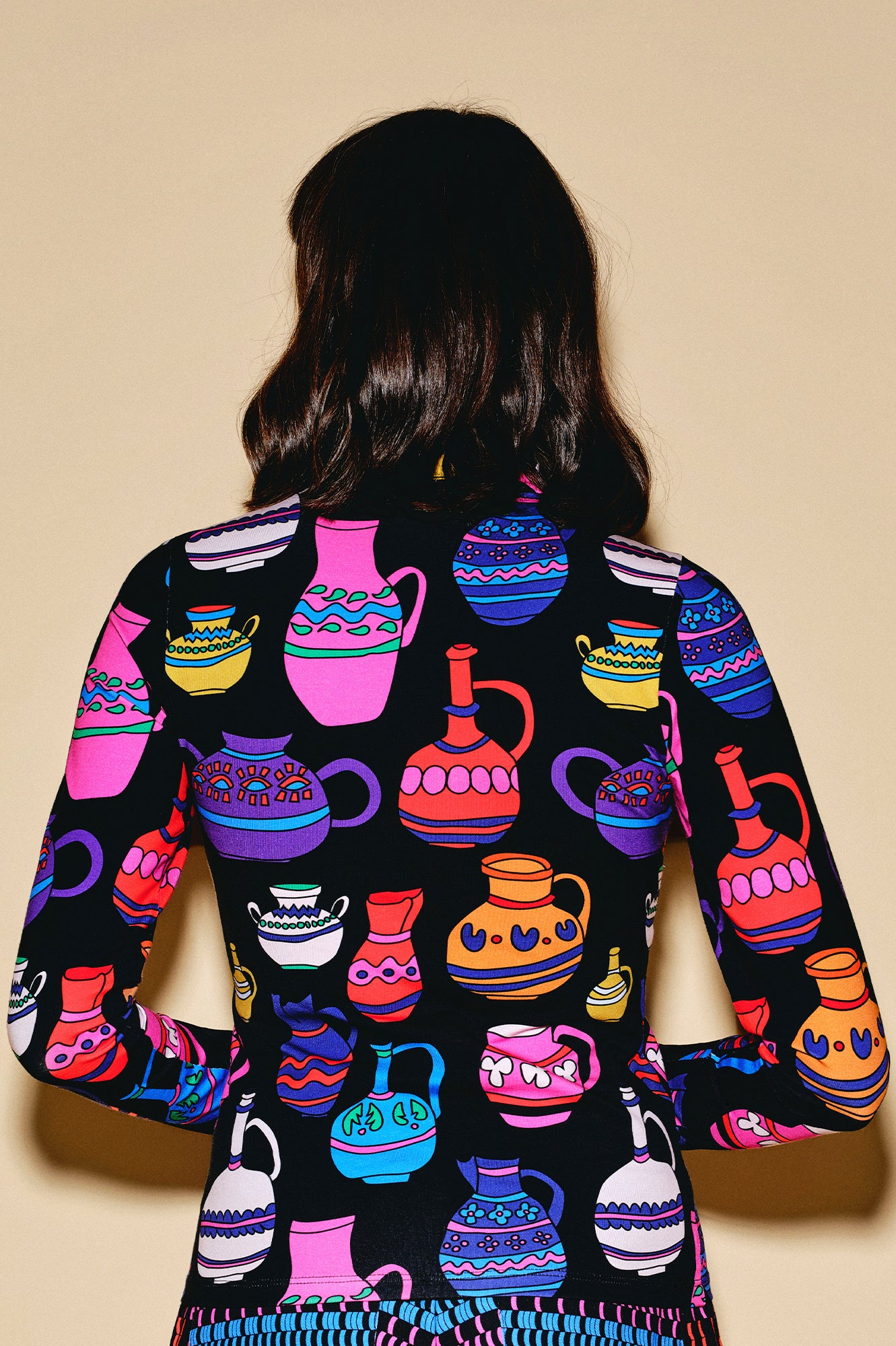 BORS front zip jersey top 'Vases'