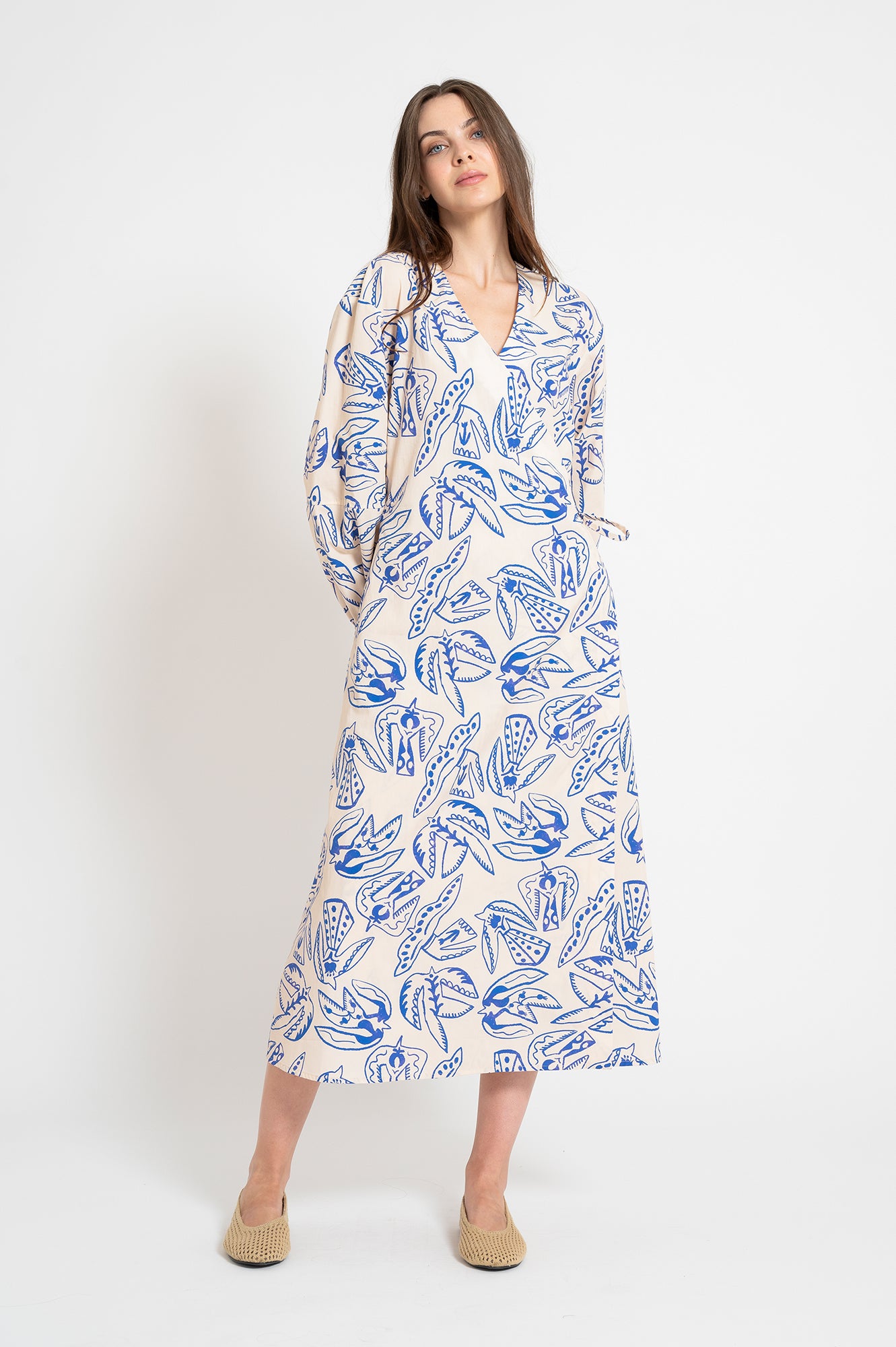PASZULY wrap shirt dress 'Folk Bird'