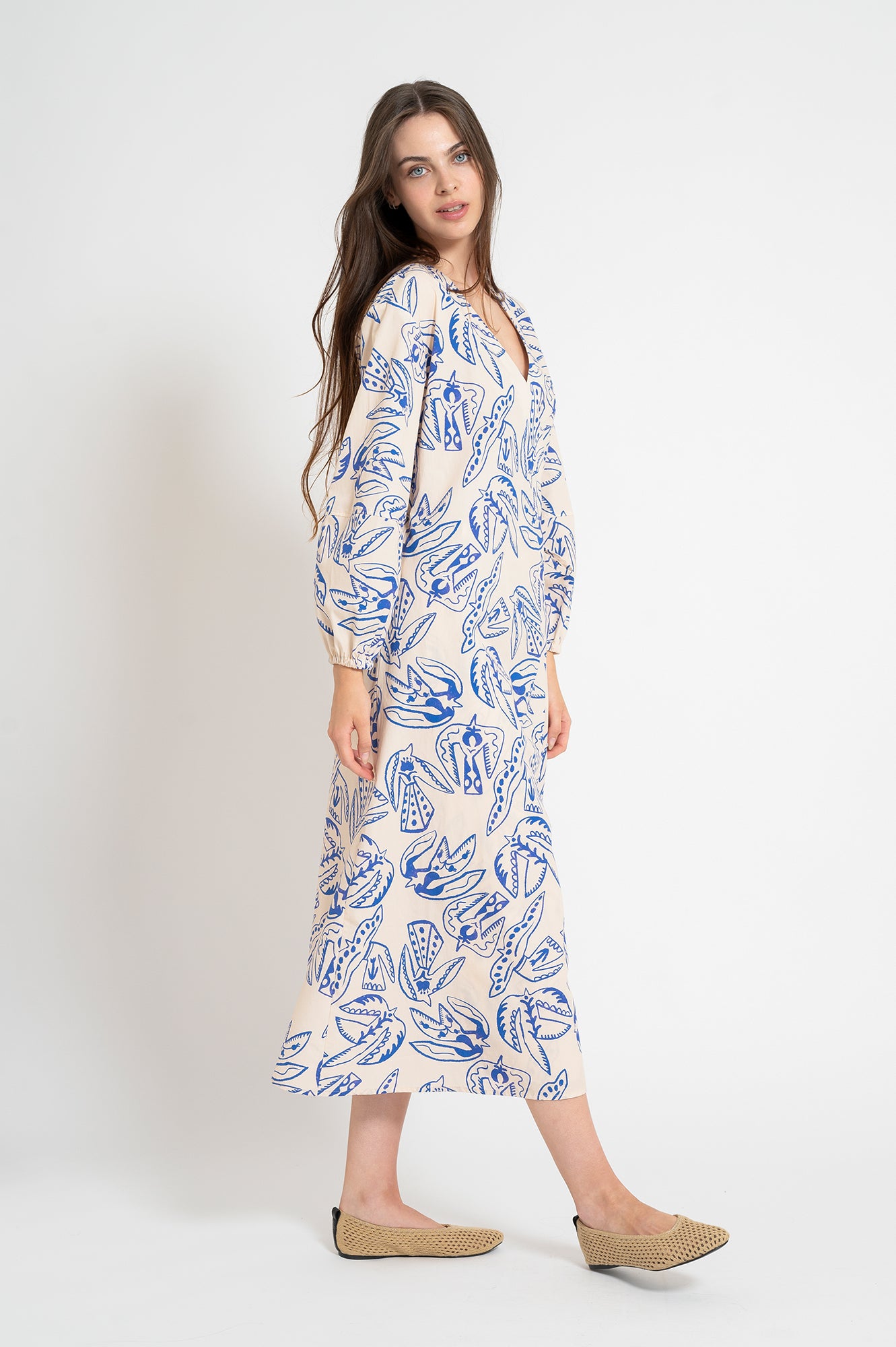 PASZULY wrap shirt dress 'Folk Bird'