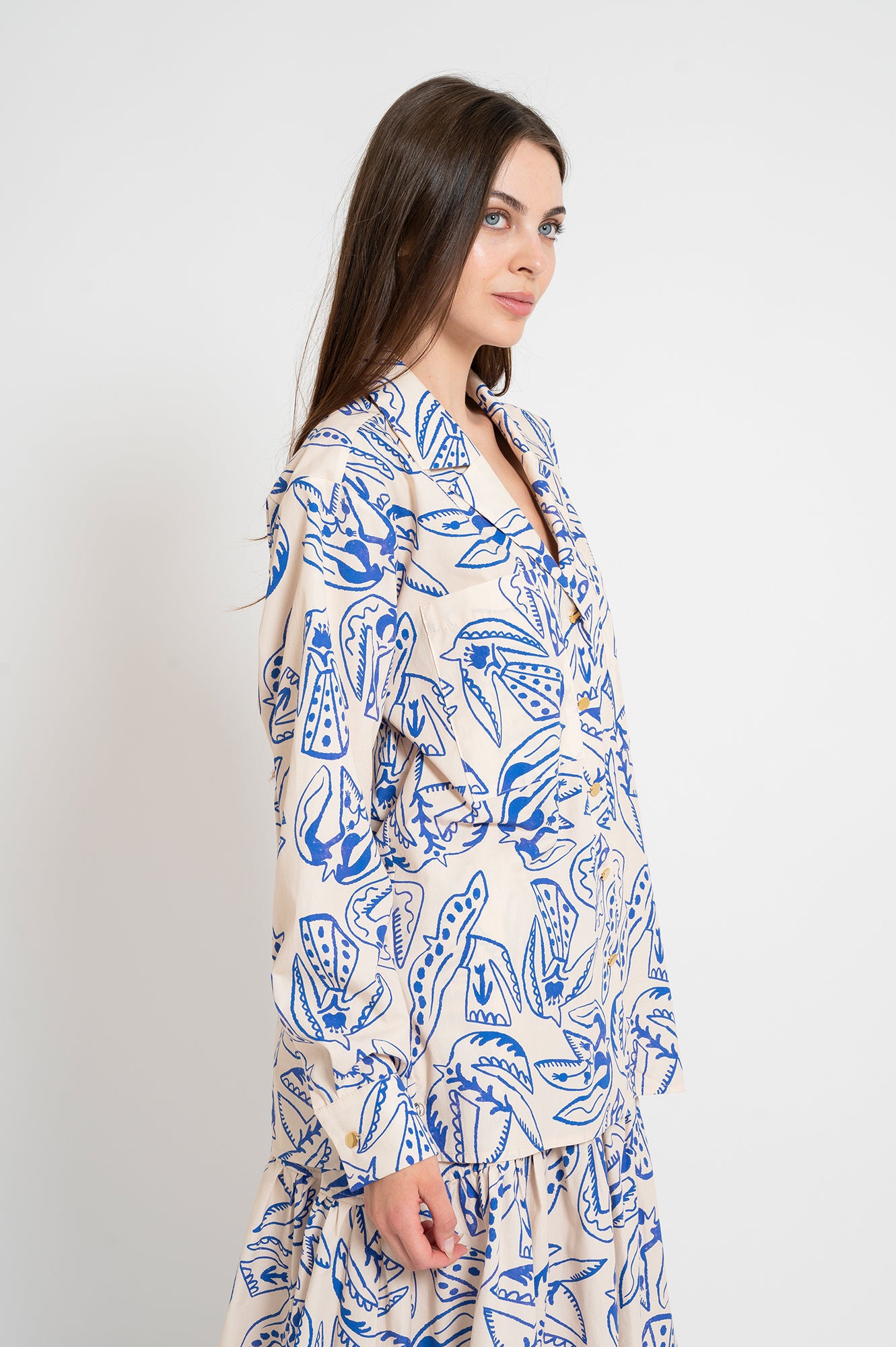 KRAJCAR poplin overshirt 'Folk Bird'