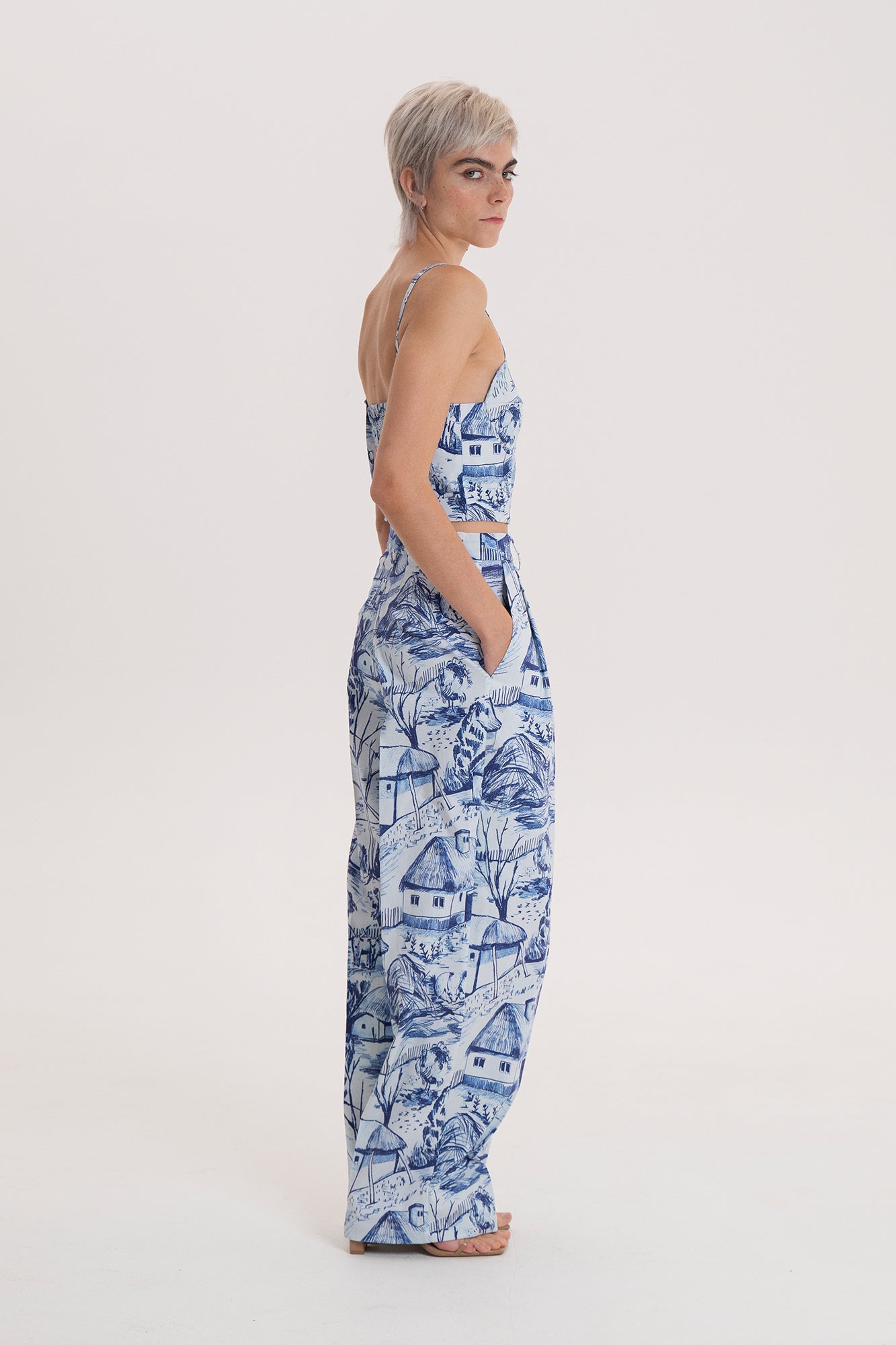 VELTELINI wide leg suit trousers 'Farm blue'
