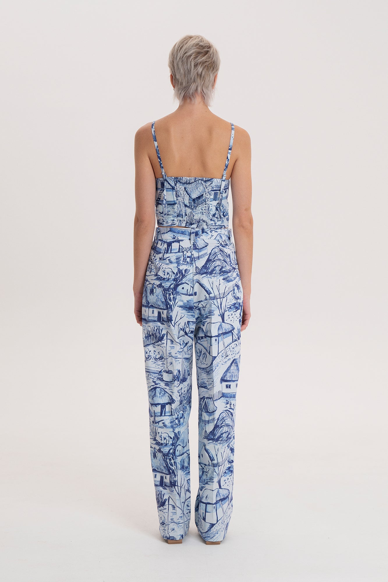 VELTELINI wide leg suit trousers 'Farm blue'