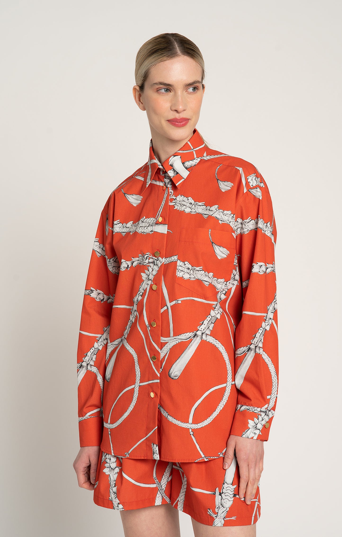 CSUTAK oversized poplin shirt in Whip Red print, from Spring/Summer 2025 collection