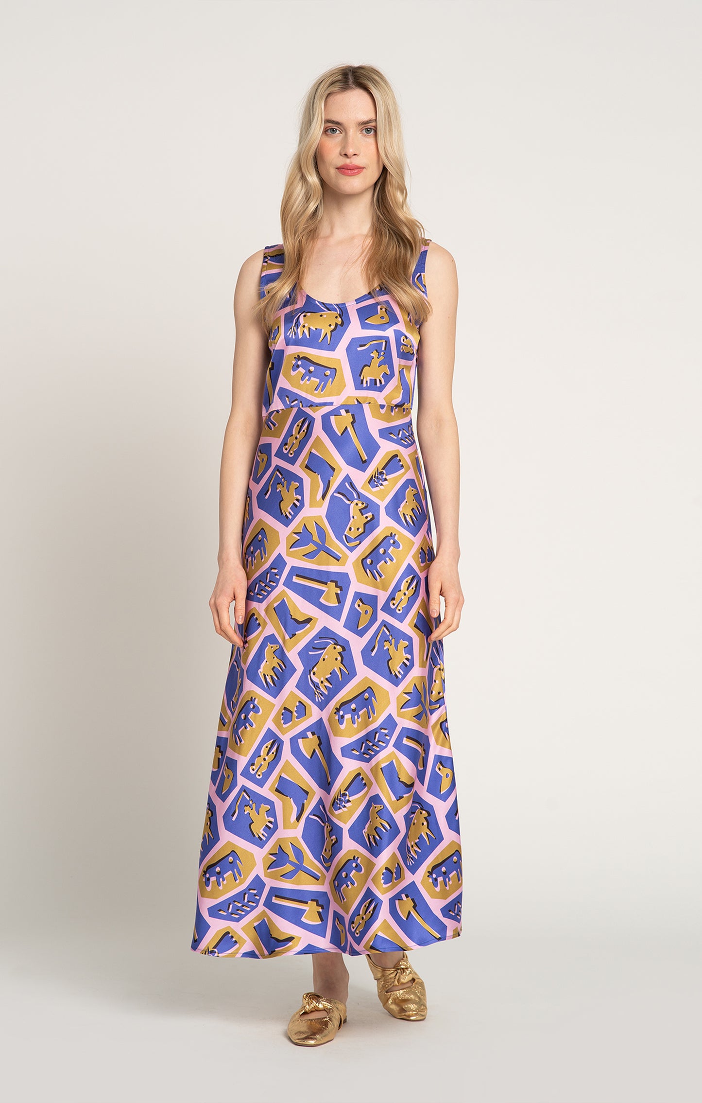 PANYVA sleeveless midi dress in Totem Pink print, from Spring/Summer 2025 collection
