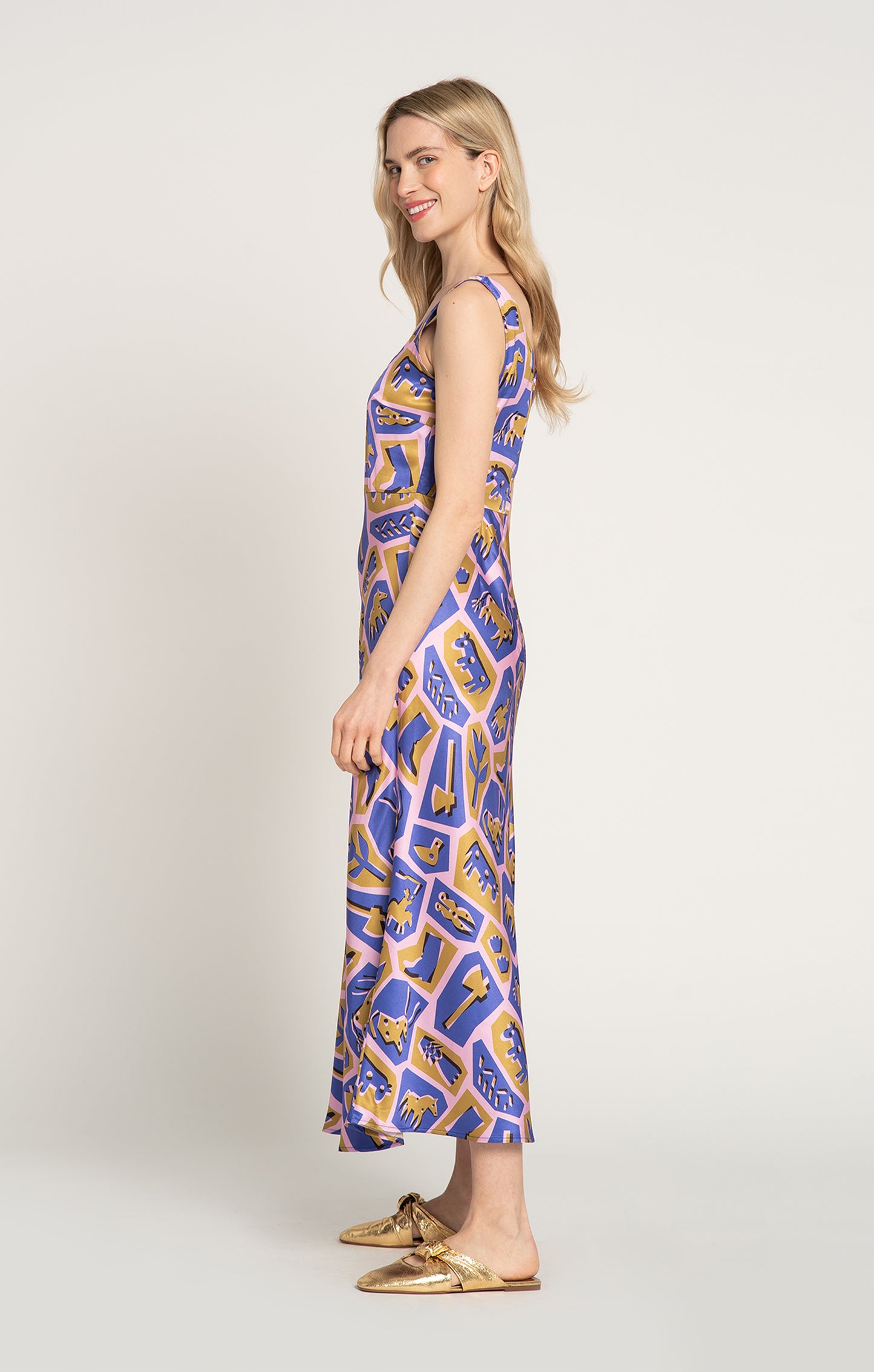 PANYVA sleeveless midi dress in Totem Pink print, from Spring/Summer 2025 collection