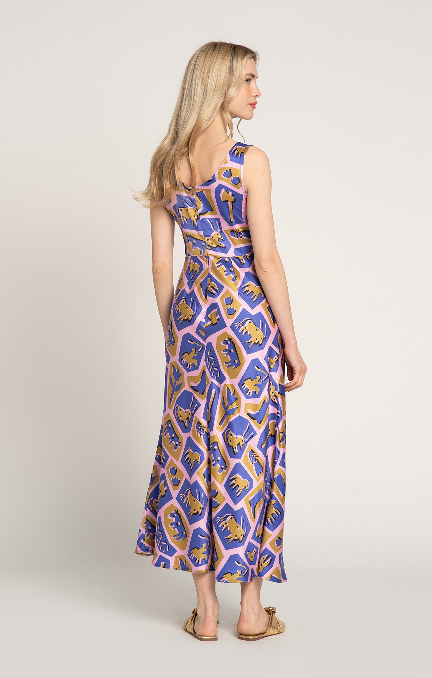 PANYVA sleeveless midi dress in Totem Pink print, from Spring/Summer 2025 collection