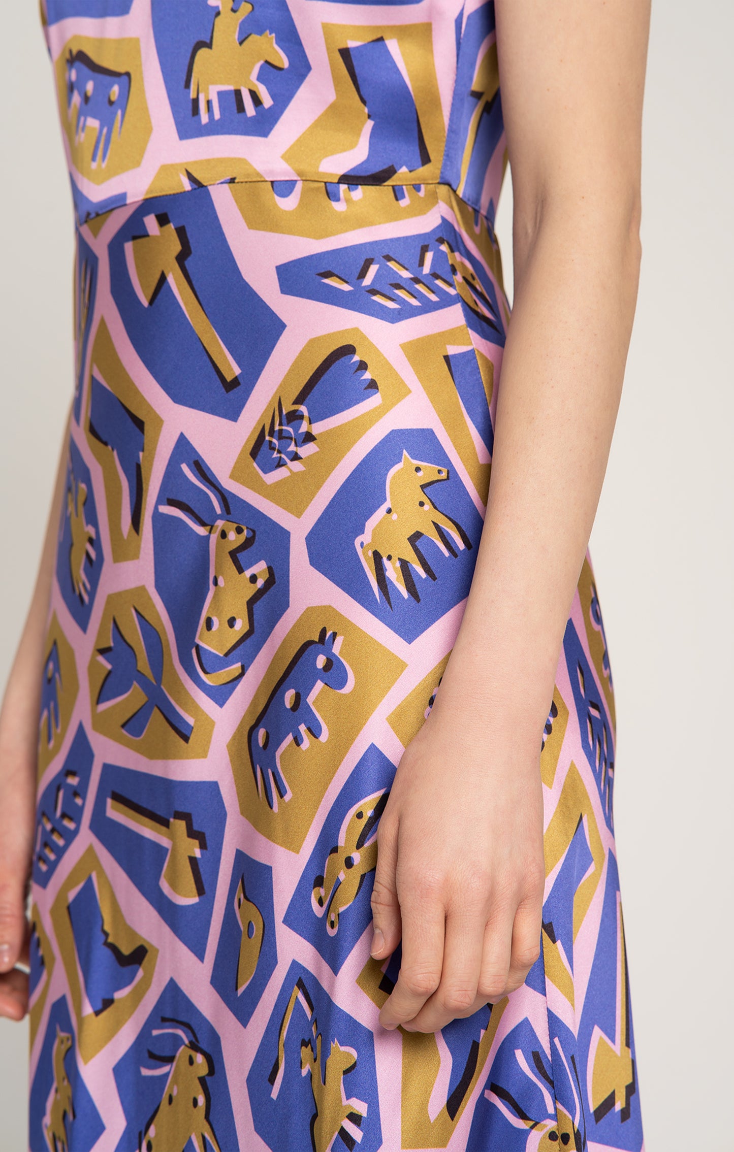 PANYVA sleeveless midi dress in Totem Pink print, from Spring/Summer 2025 collection