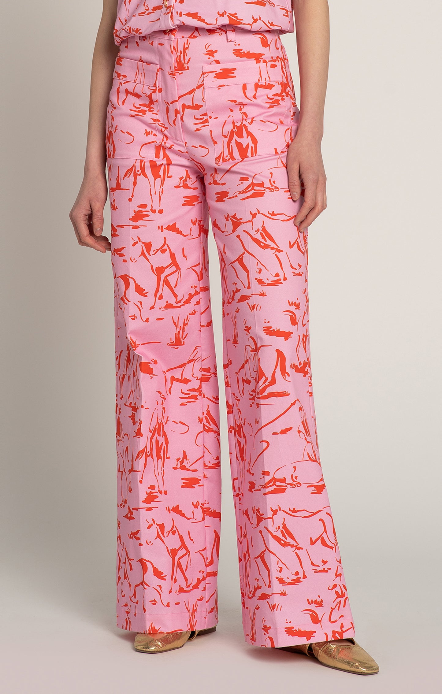 PEJKO flared trousers 'Horsemen Pink'