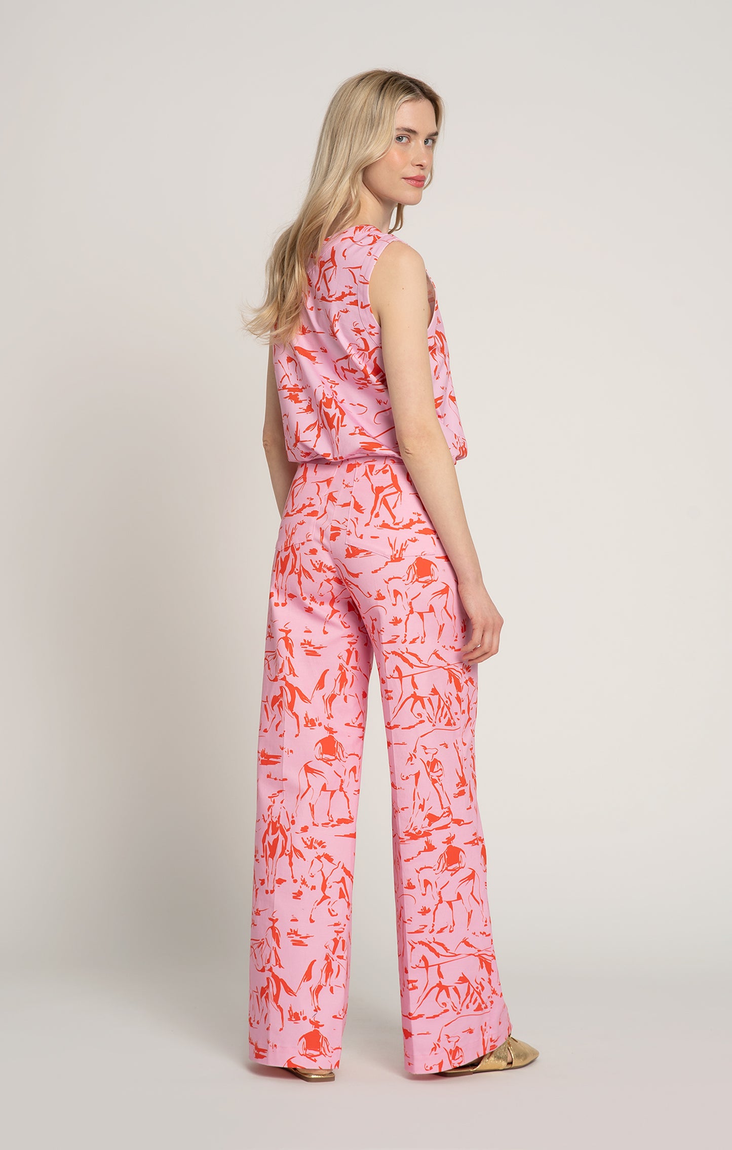 PEJKO flared trousers 'Horsemen Pink'