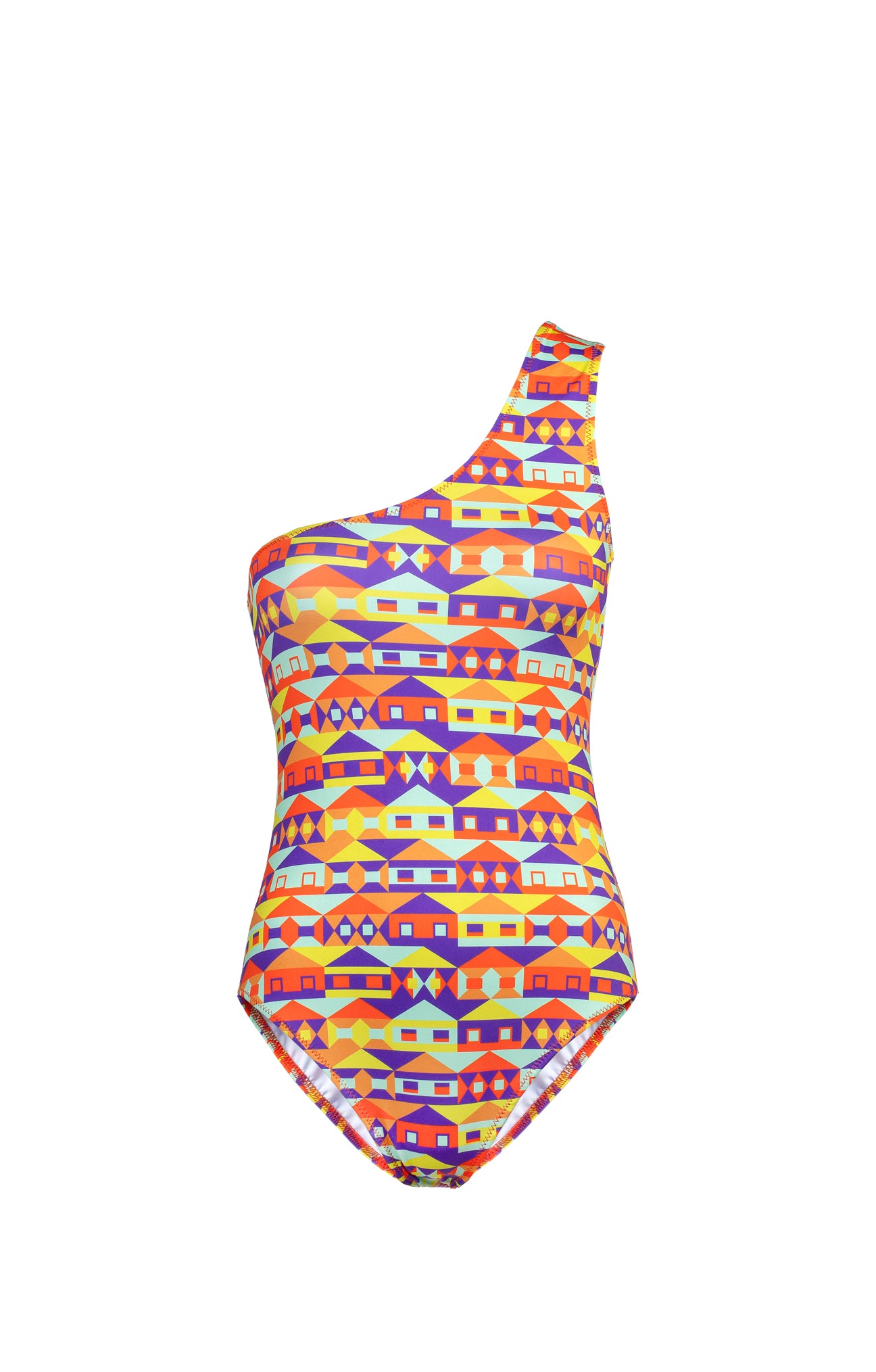 DELTA one-shoulder swimsuit 'houses'