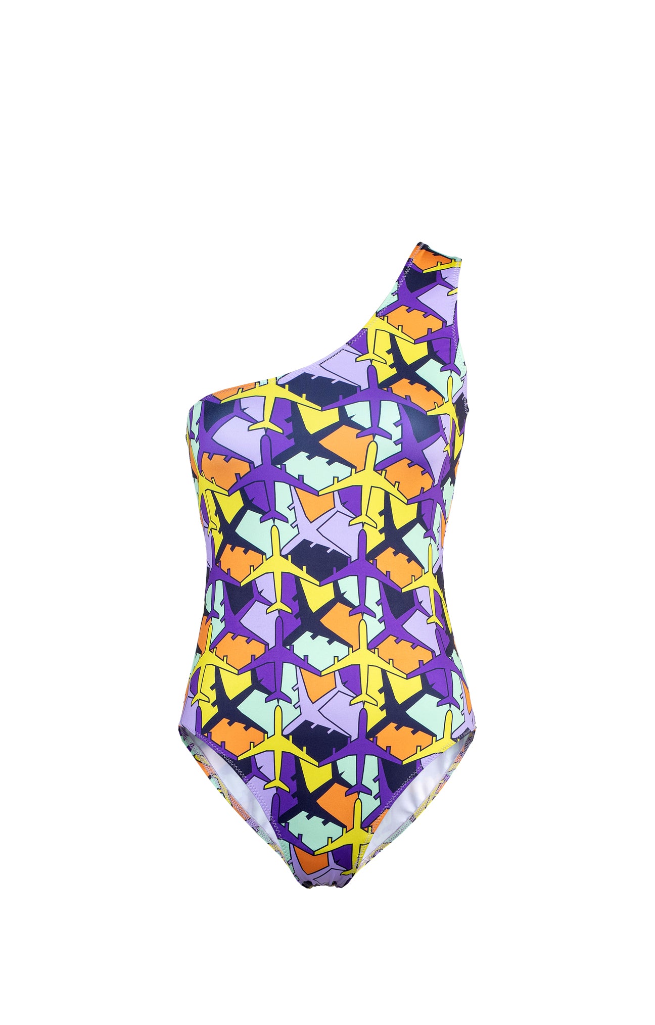 DELTA one-shoulder swimsuit 'airplanes'