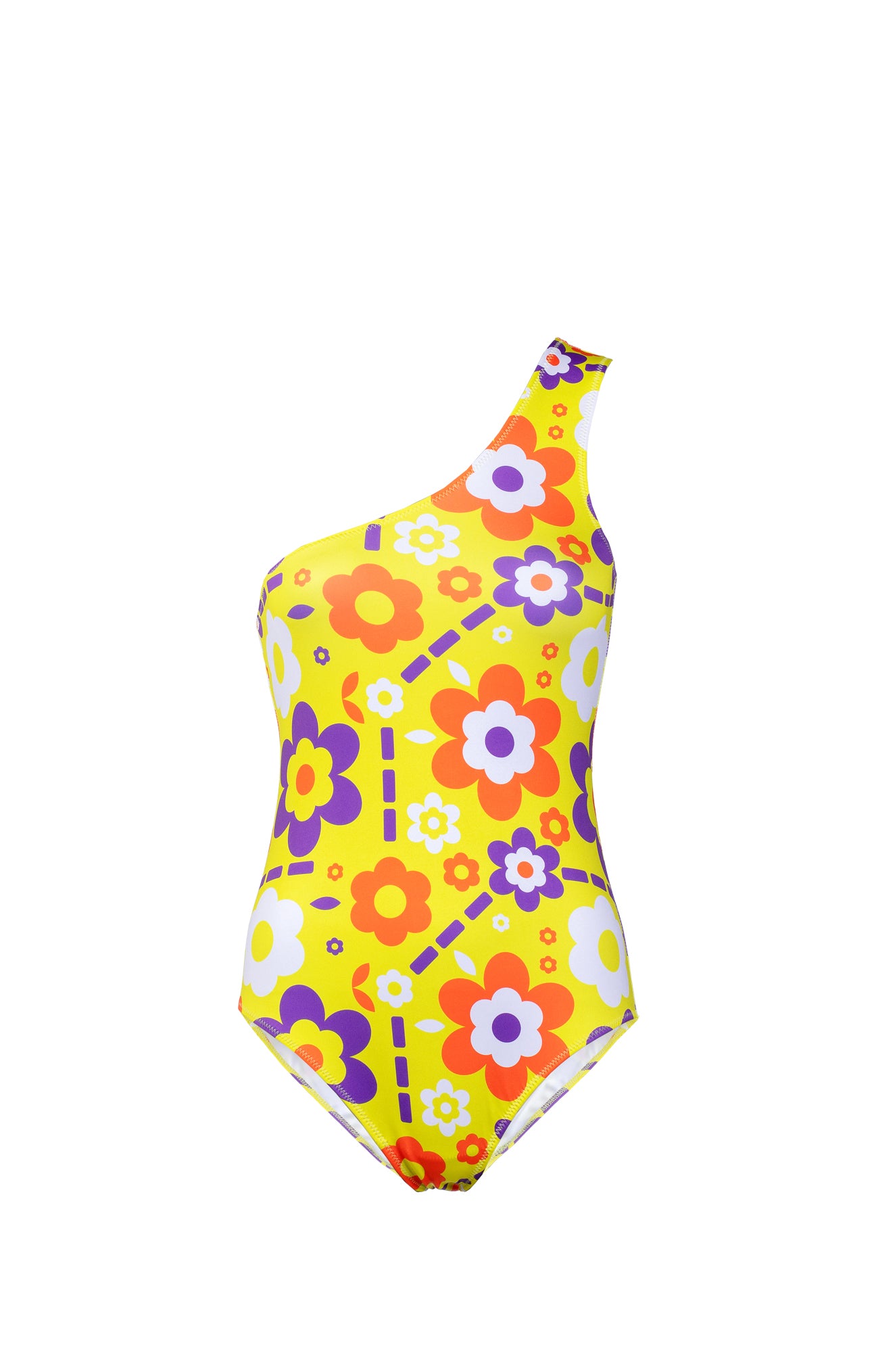 DELTA one shoulder swimsuit space flowers