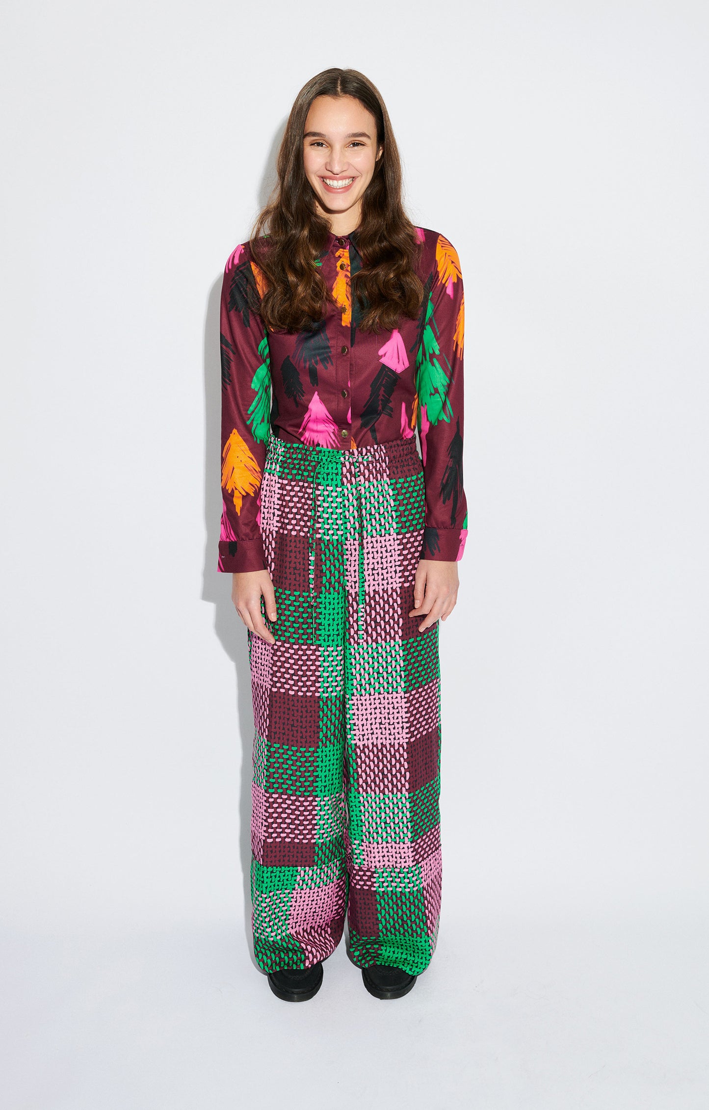 PRADOLLANO drawstring trousers 'checked green'