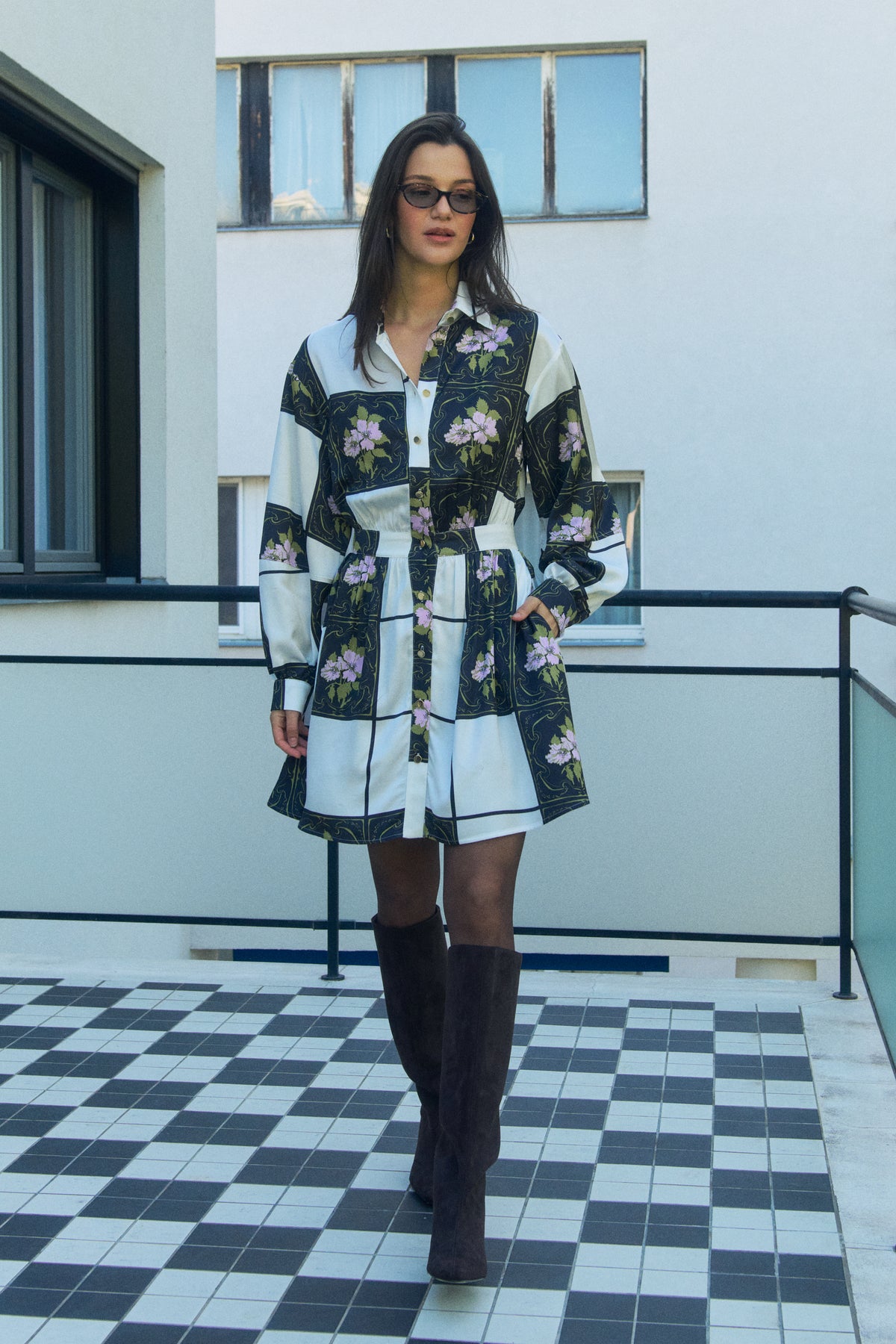 MOS gathered waist mini shirt dress 'Tiles'