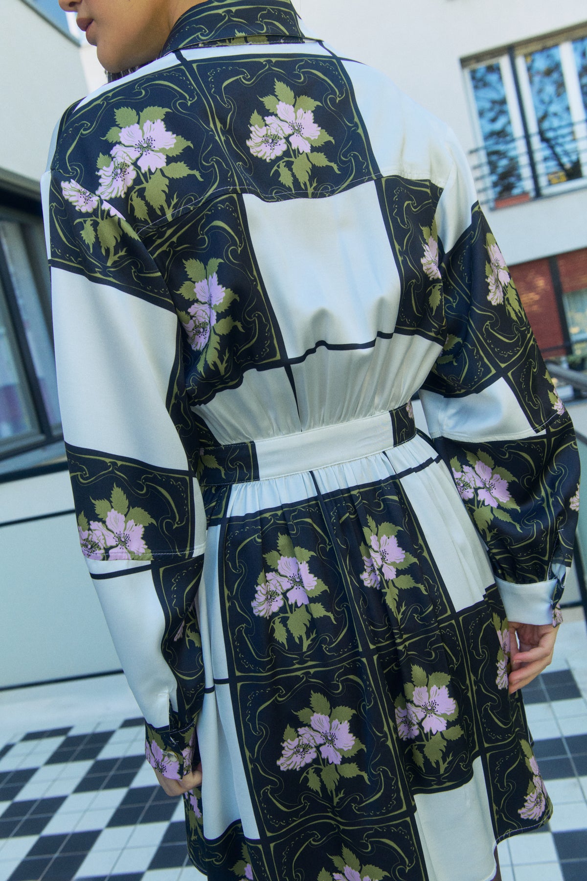 MOS gathered waist mini shirt dress 'Tiles'