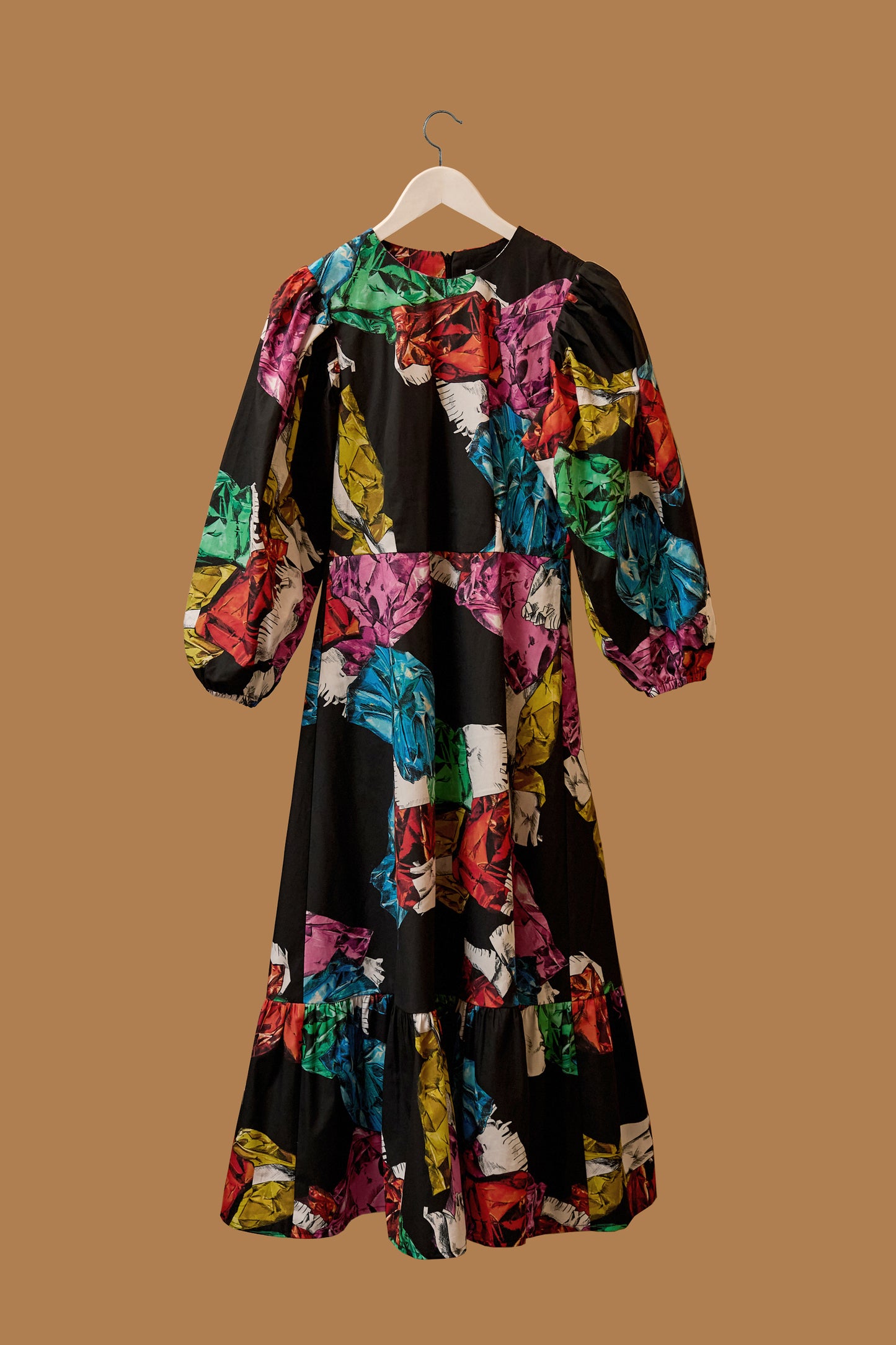 BEFOTT puff sleeve midi dress 'Holiday Candy'