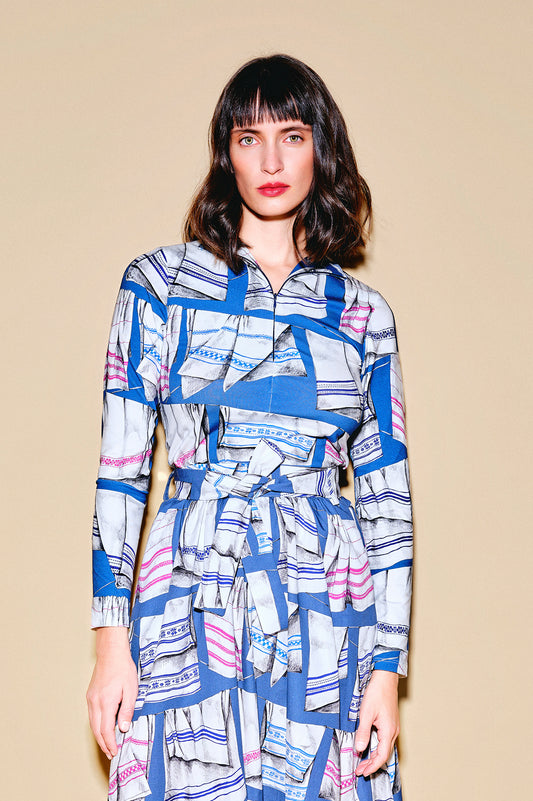 BORS front zip jersey top 'Kitchen Towel'