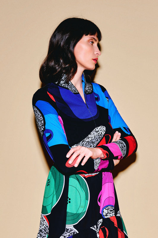 BORS front zip jersey top 'Paprika Pot'