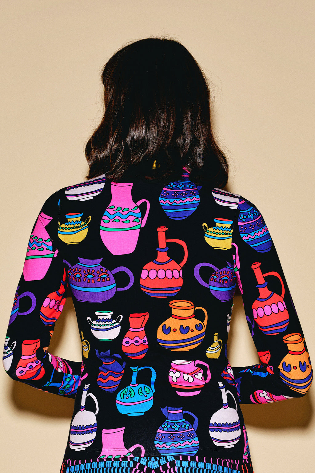BORS front zip jersey top 'Vases'
