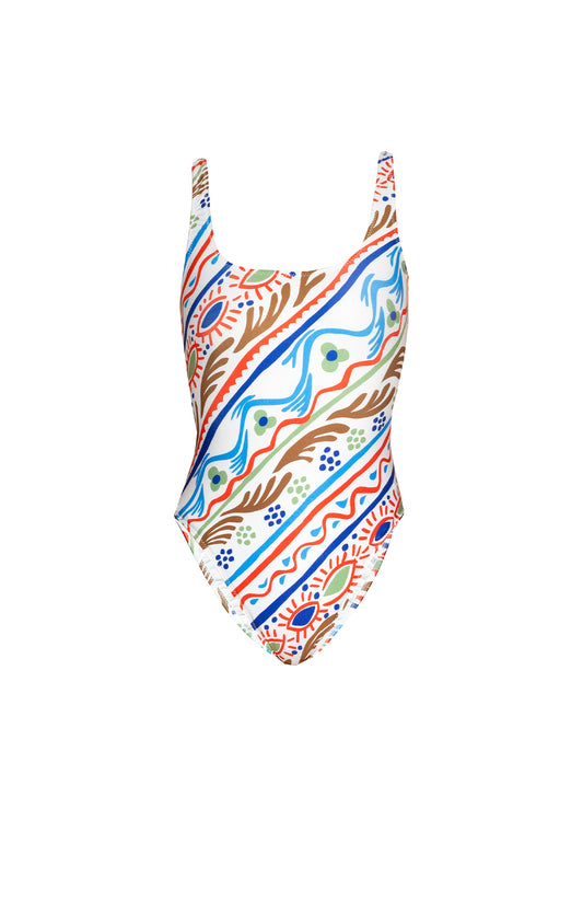 DEMIZSON open-back swimsuit 'Folkdoodle'