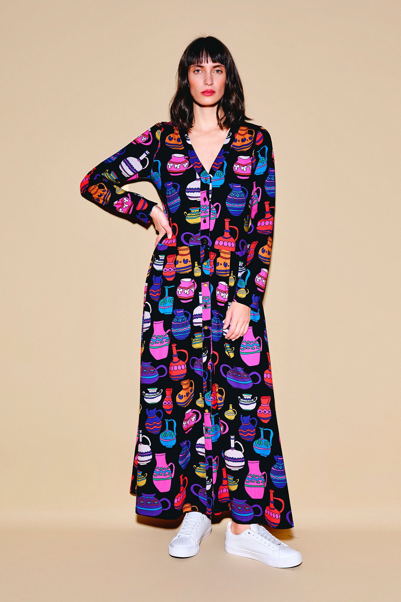 DESZKA jersey cardigan dress 'Vases'