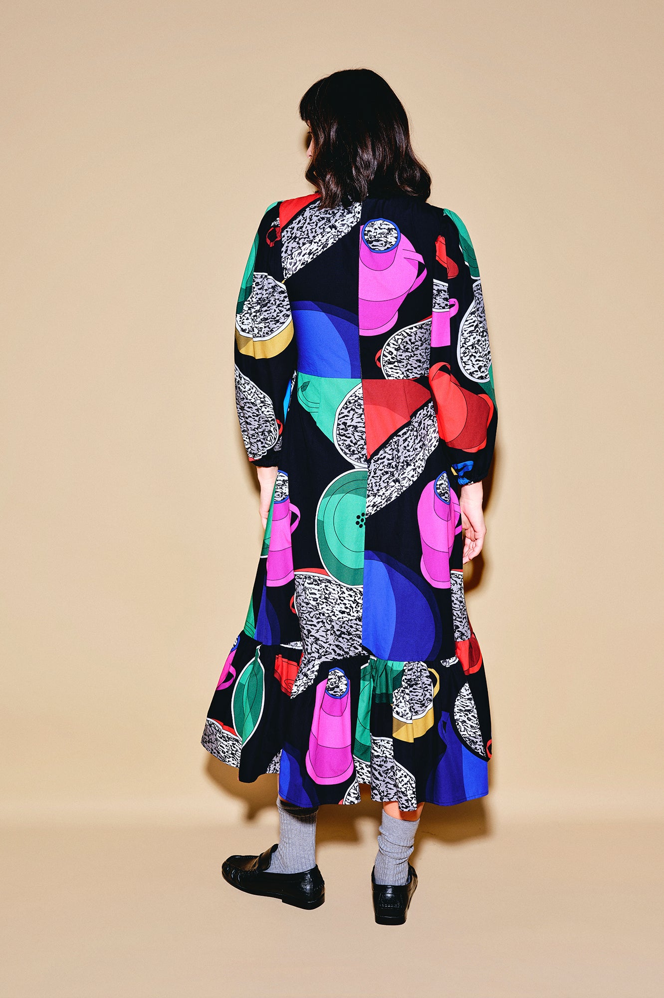 BEFOTT puff sleeve midi dress 'Paprika Pot'