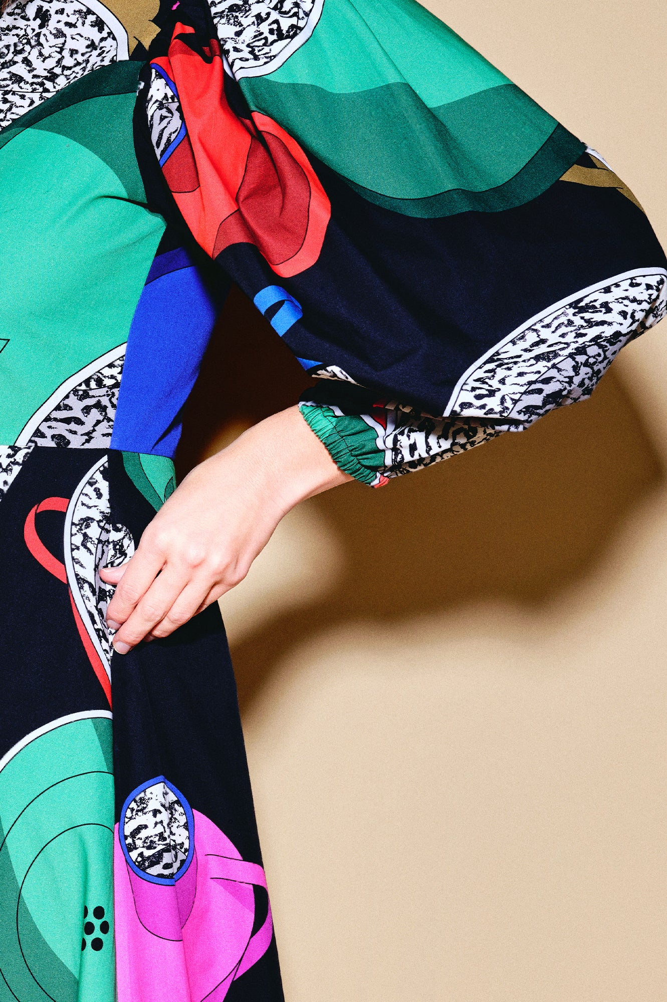 BEFOTT puff sleeve midi dress 'Paprika Pot'