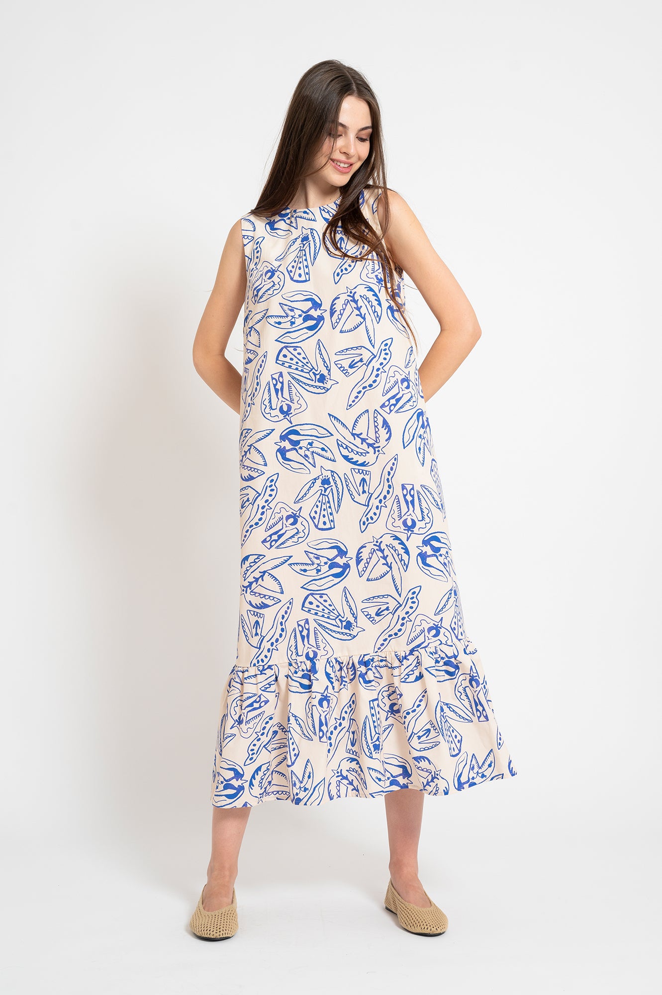 FUST ruffled midi dress 'Folk Bird'