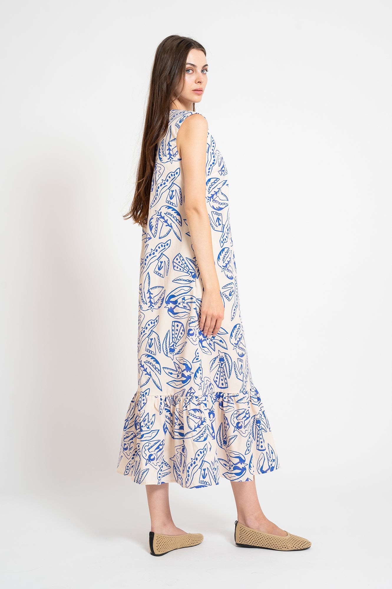 FUST ruffled midi dress 'Folk Bird'