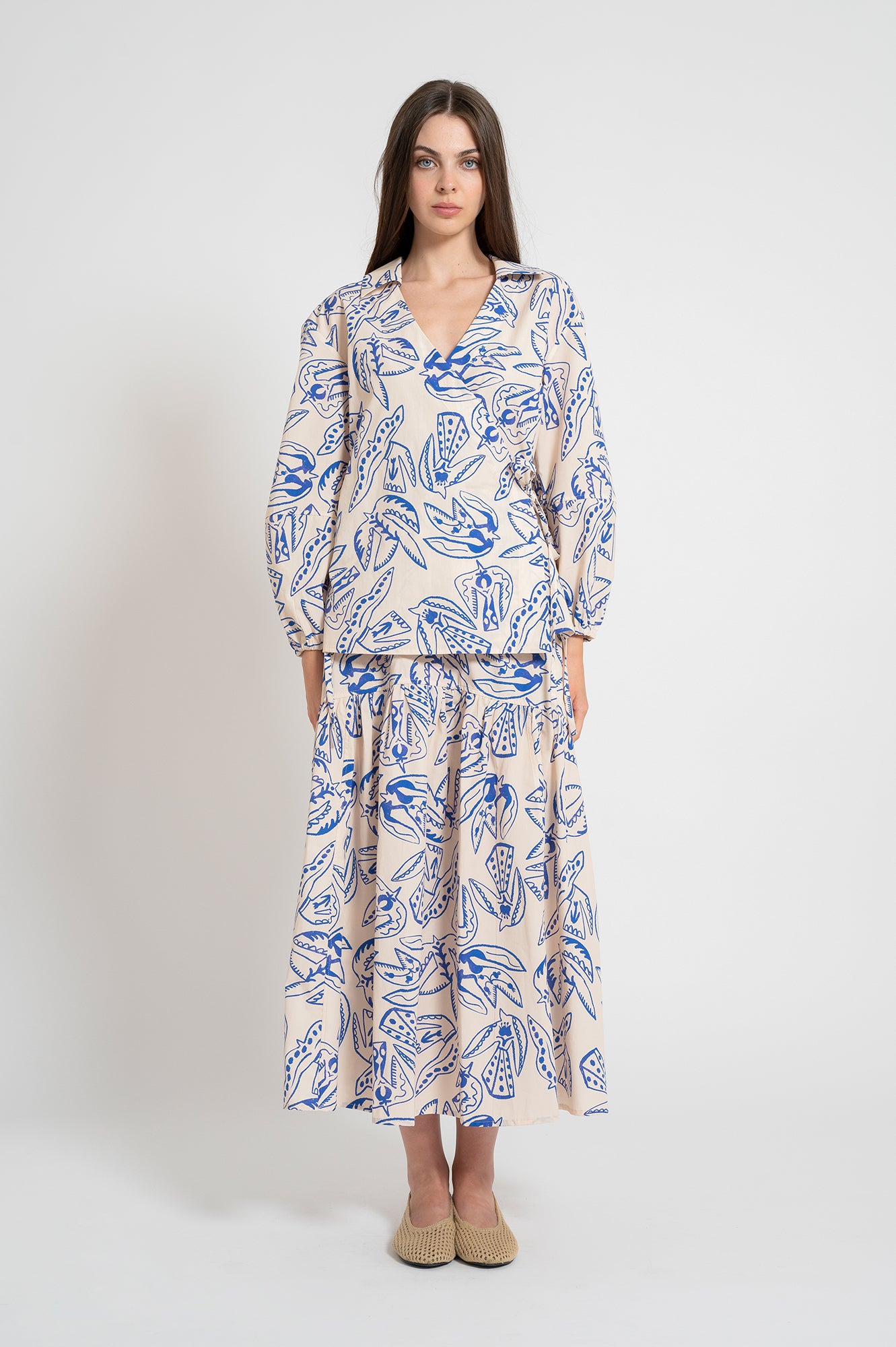 KACOR ruffled maxi skirt 'Folk Bird'
