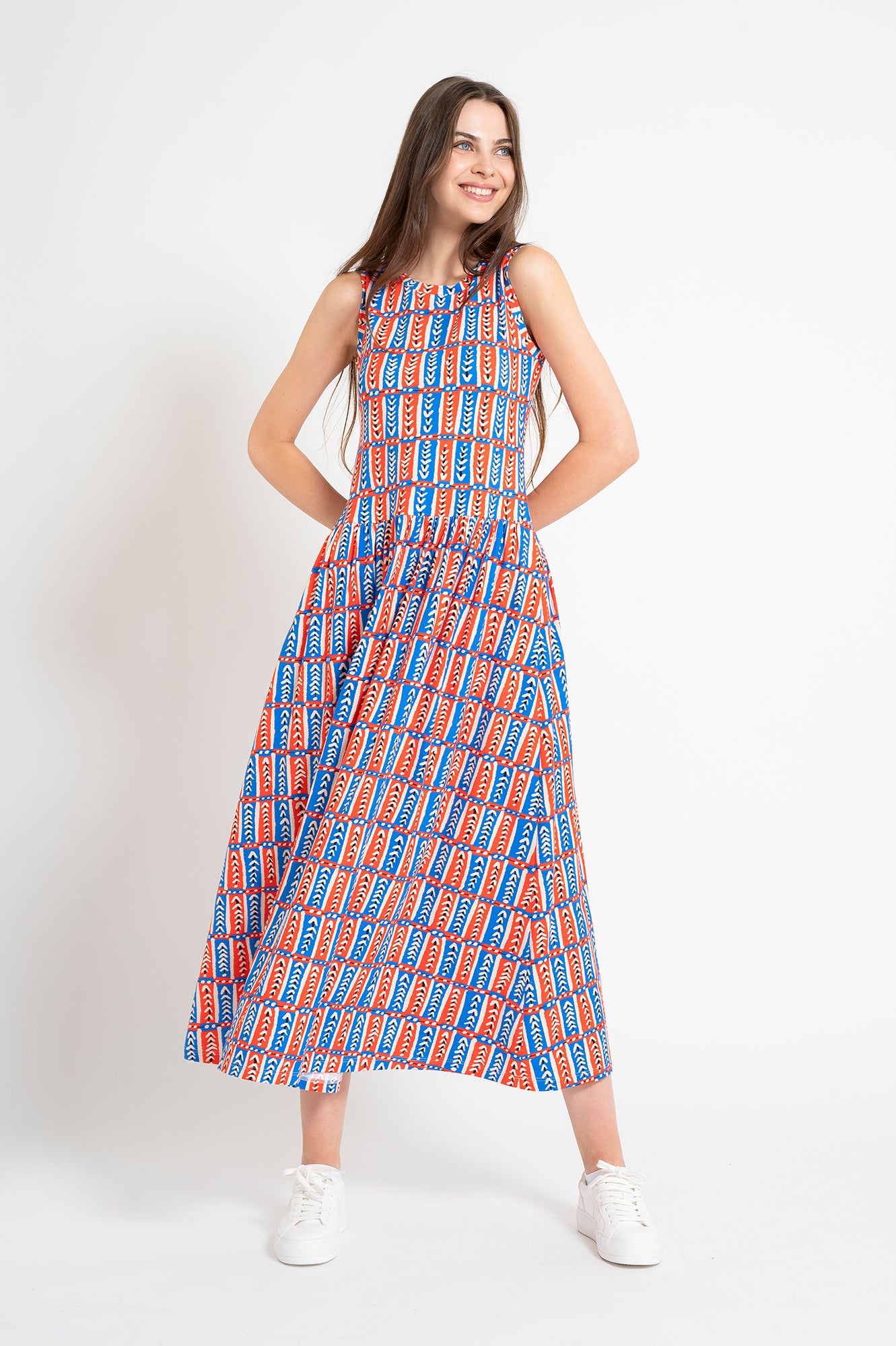 BOBITA drop waist midi dress 'Folk Stitch'