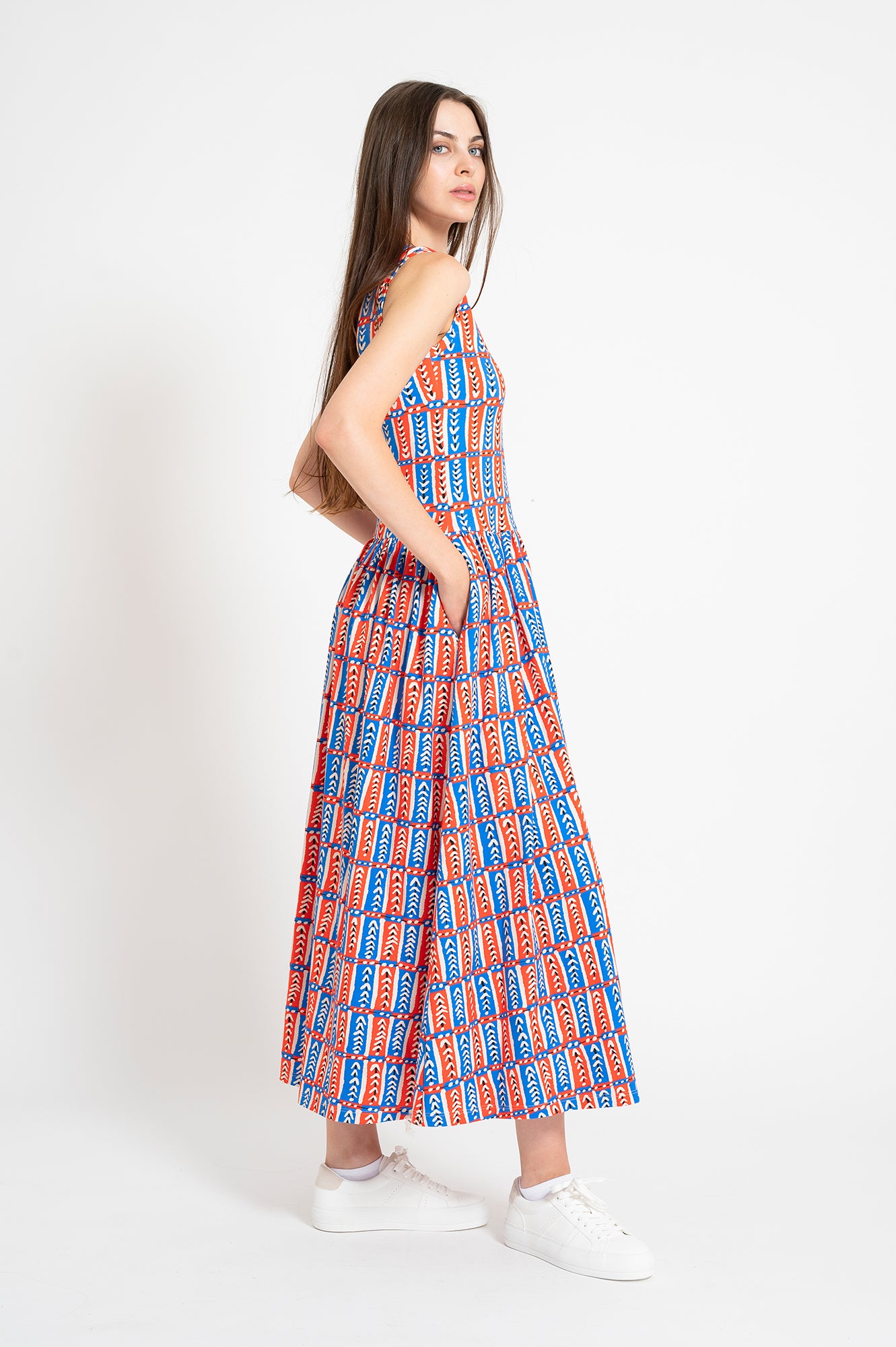 BOBITA drop waist midi dress 'Folk Stitch'