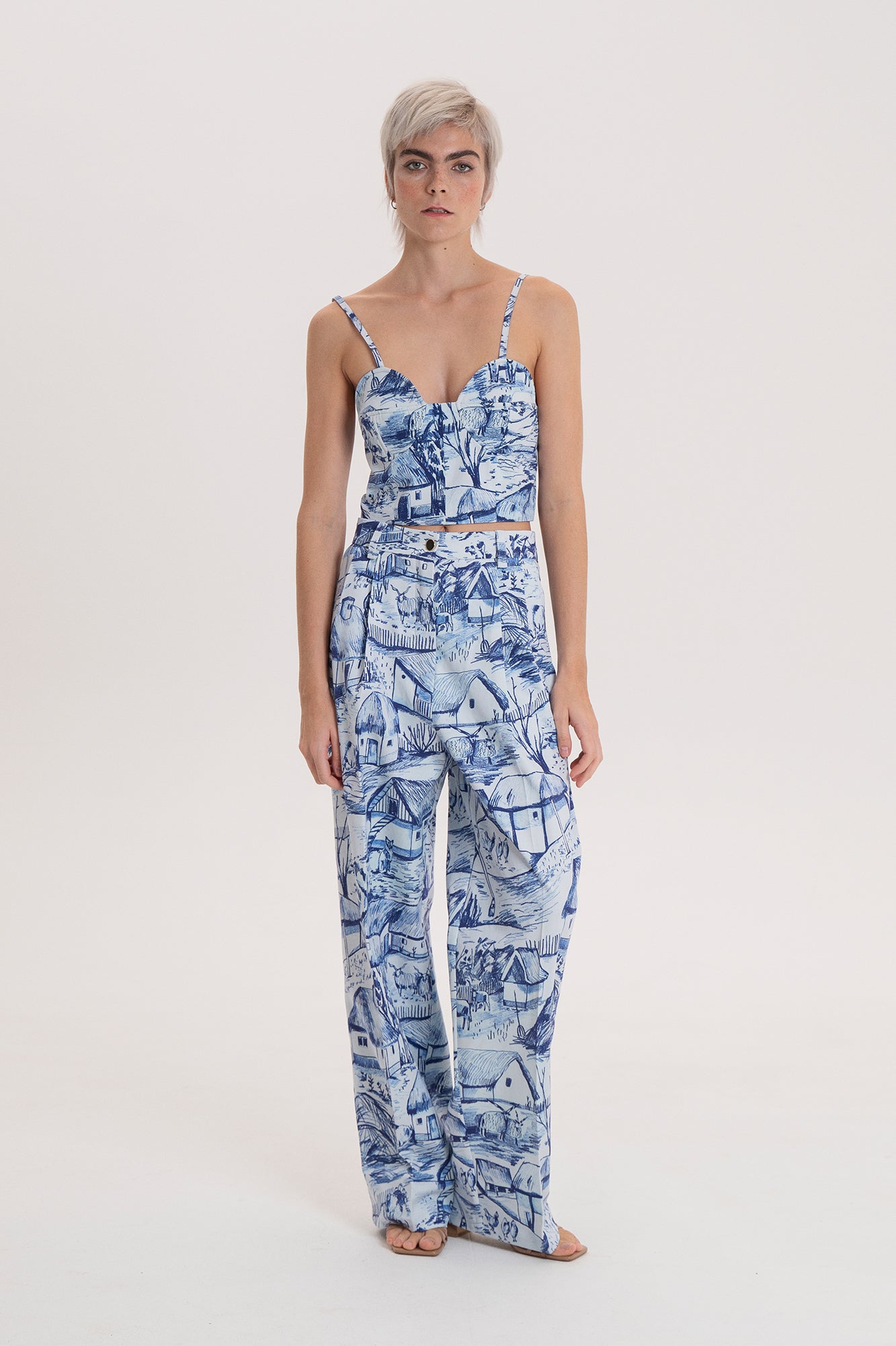 VELTELINI wide leg suit trousers 'Farm blue'