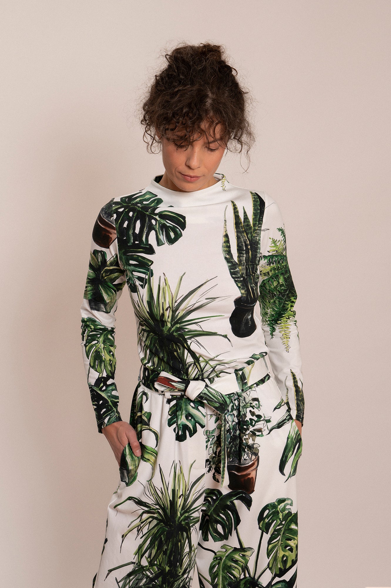 MAJK long sleeve mock neck top 'Plants'