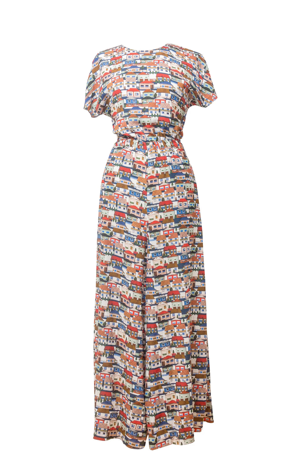 DABAS short sleeve jumpsuit 'Small Houses Print'