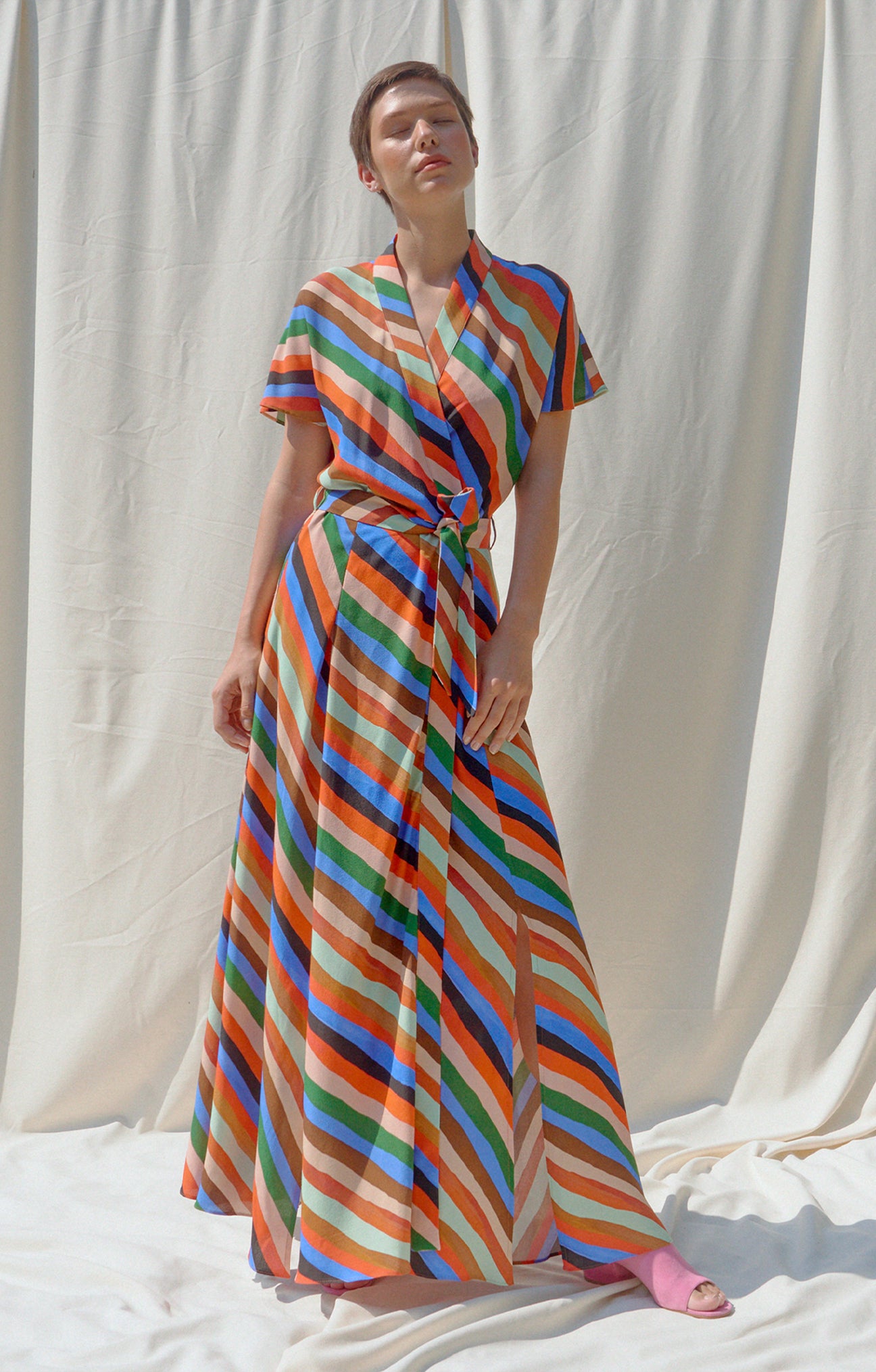 GYAL multi slits kimono dress 'Stripes Print'