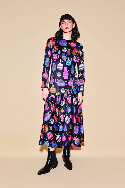 KUKTA asymmetric dress 'Doodle Vases'