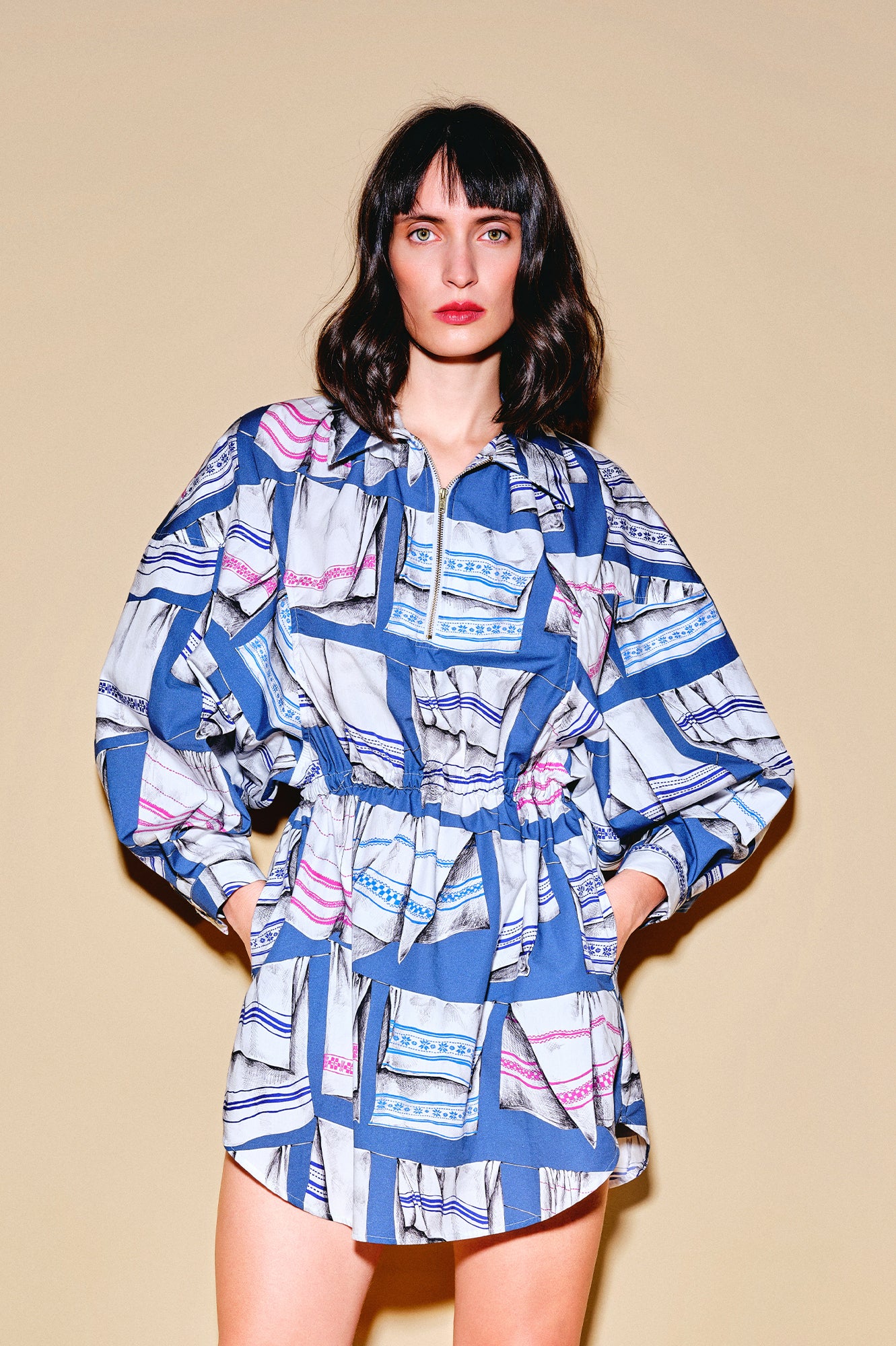 MENZA volume sleeve shirt dress 'Kitchen Towel'