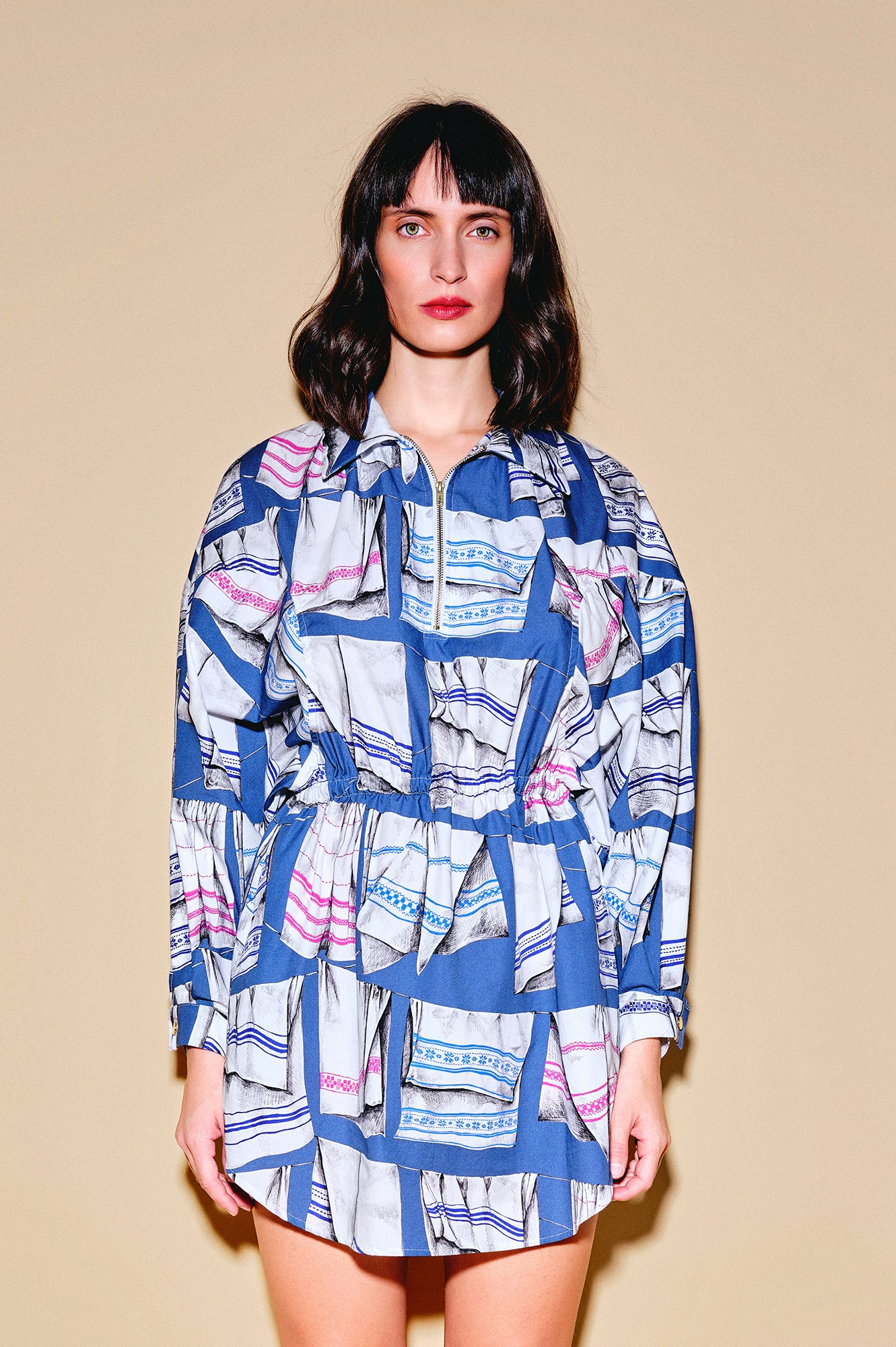 MENZA volume sleeve shirt dress 'Kitchen Towel'