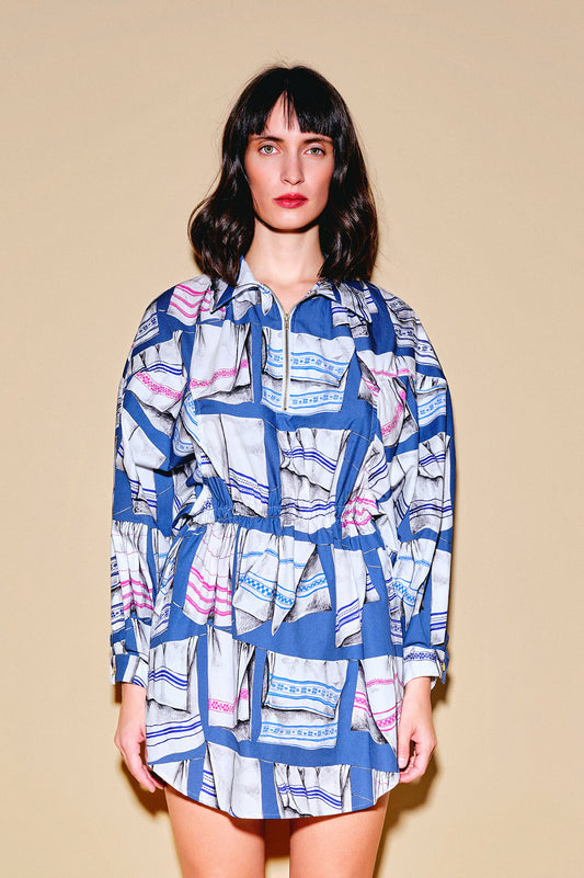 MENZA volume sleeve shirt dress 'Kitchen Towel'