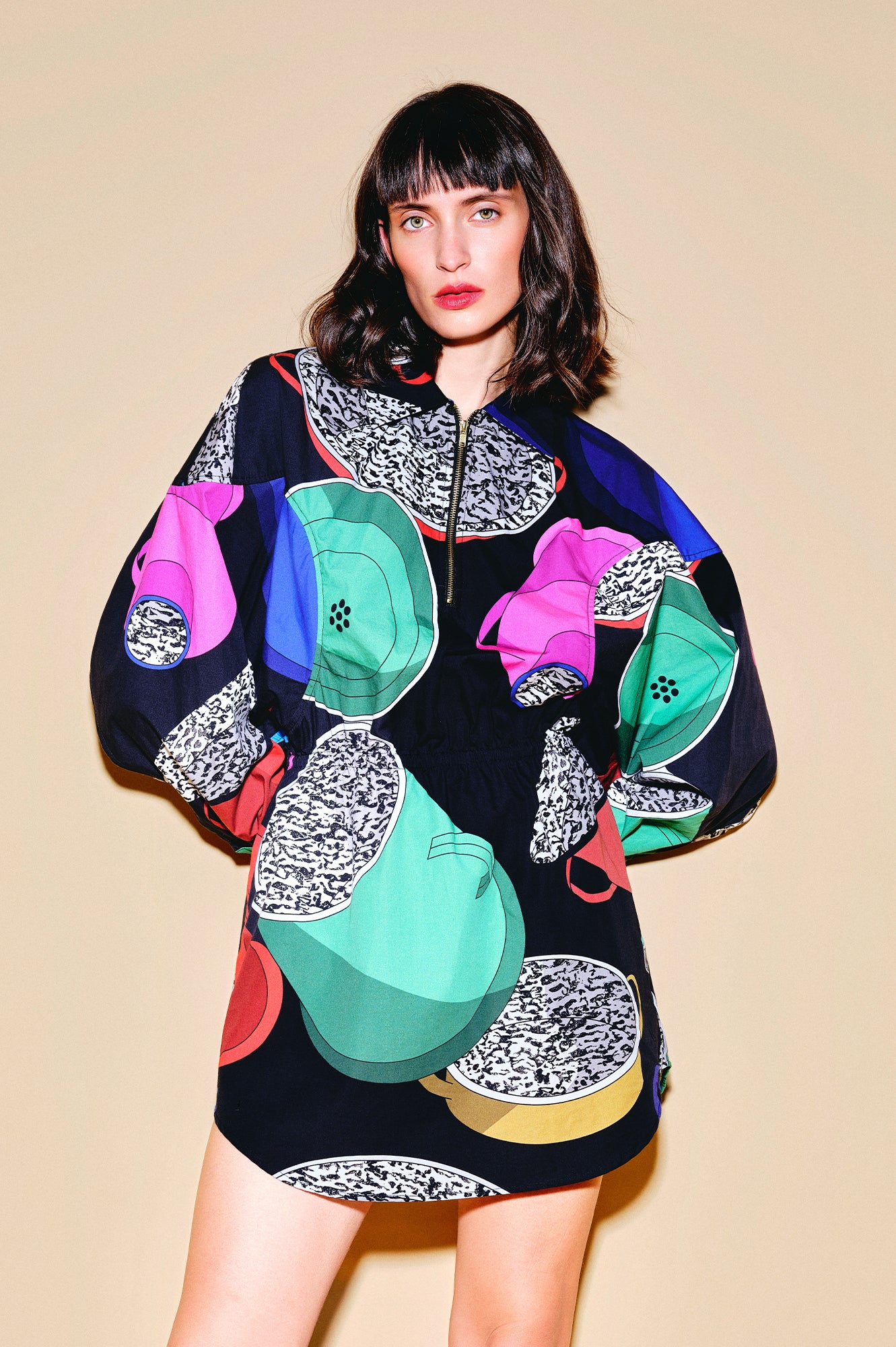 MENZA volume sleeve shirt dress 'Paprika Pot'