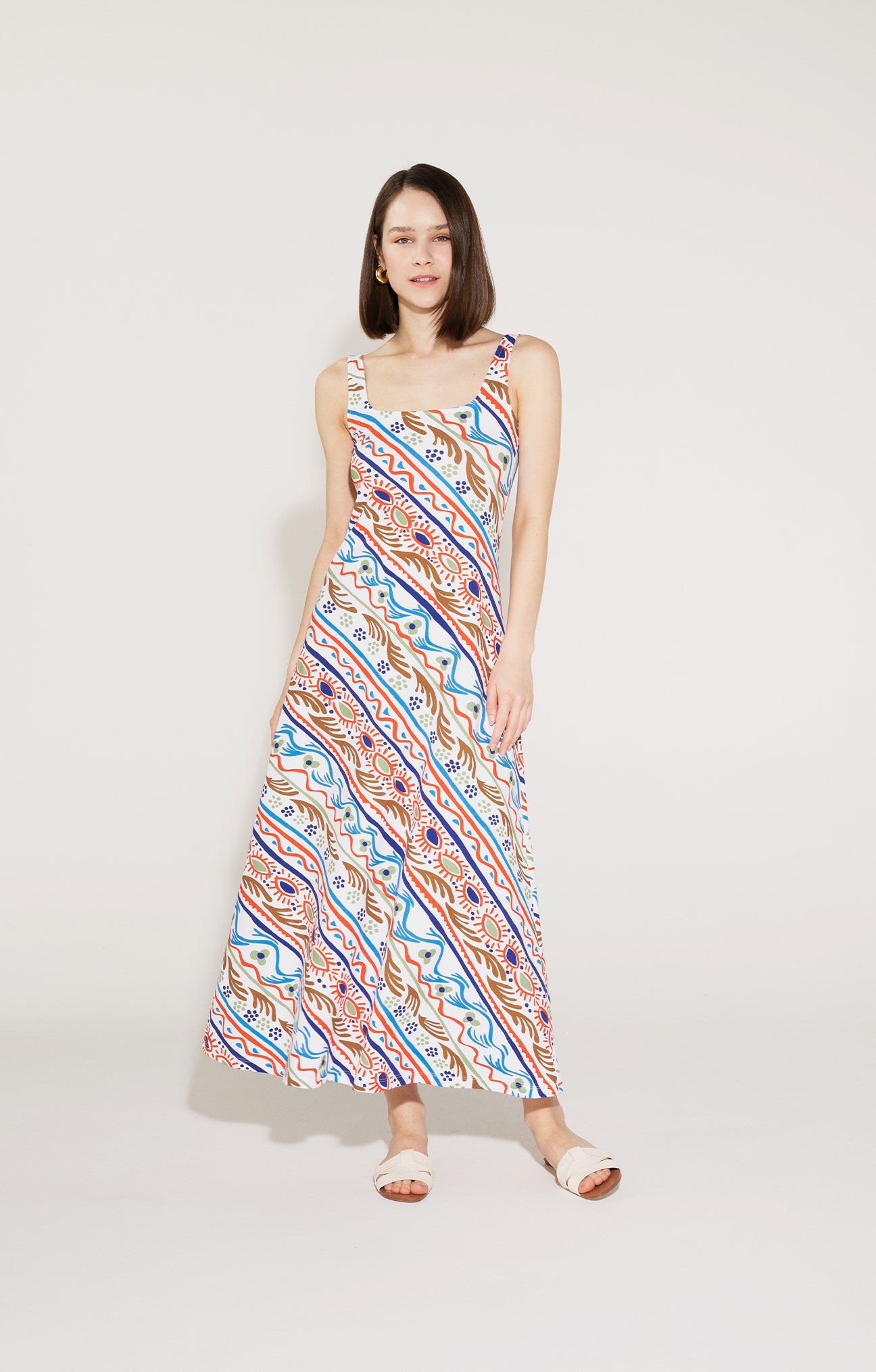 MISKA Flared Maxi Dress 'Folkdoodle' Print