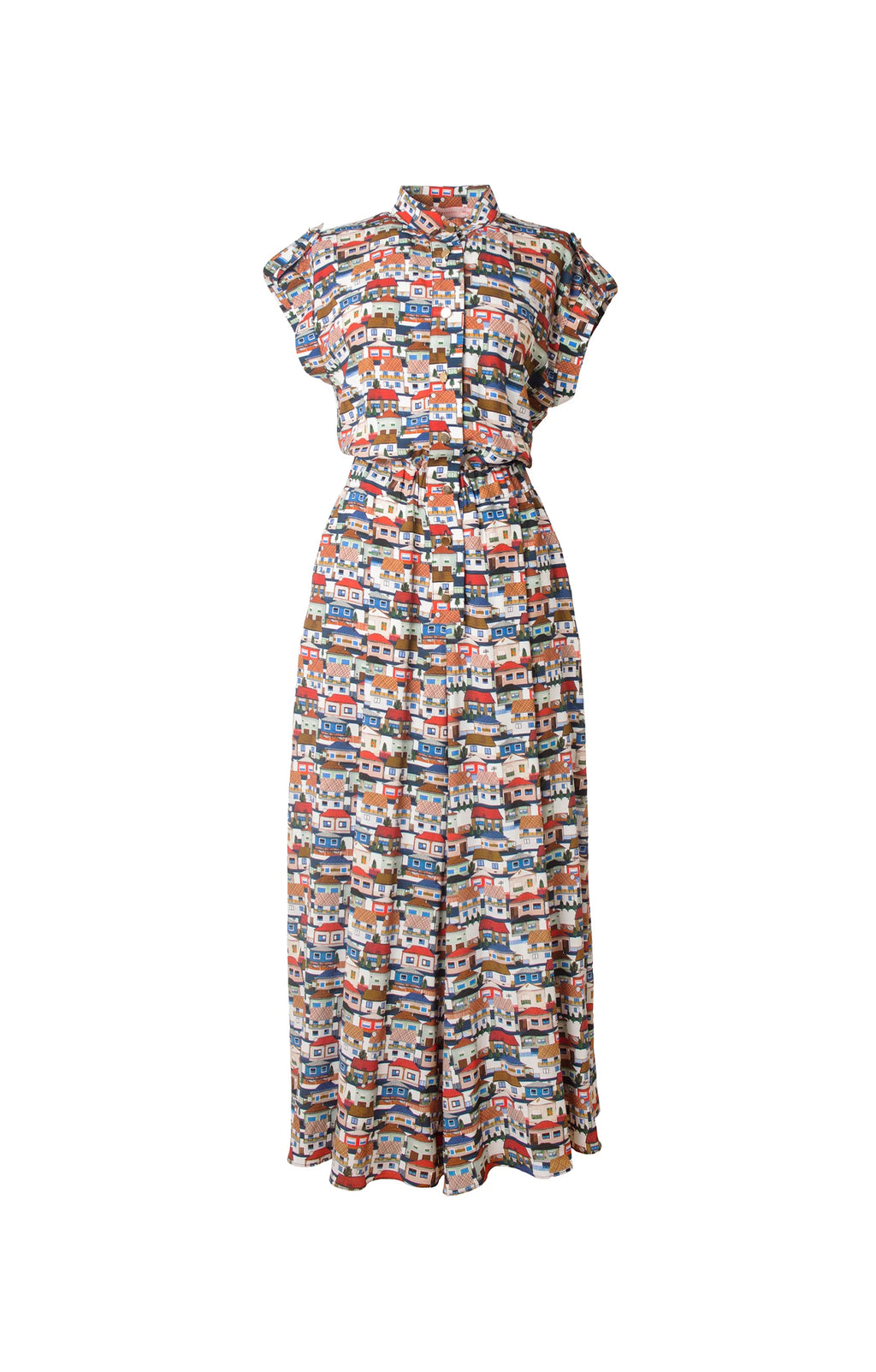 PAKS mandarin collar jumpsuit 'Small Houses Print'