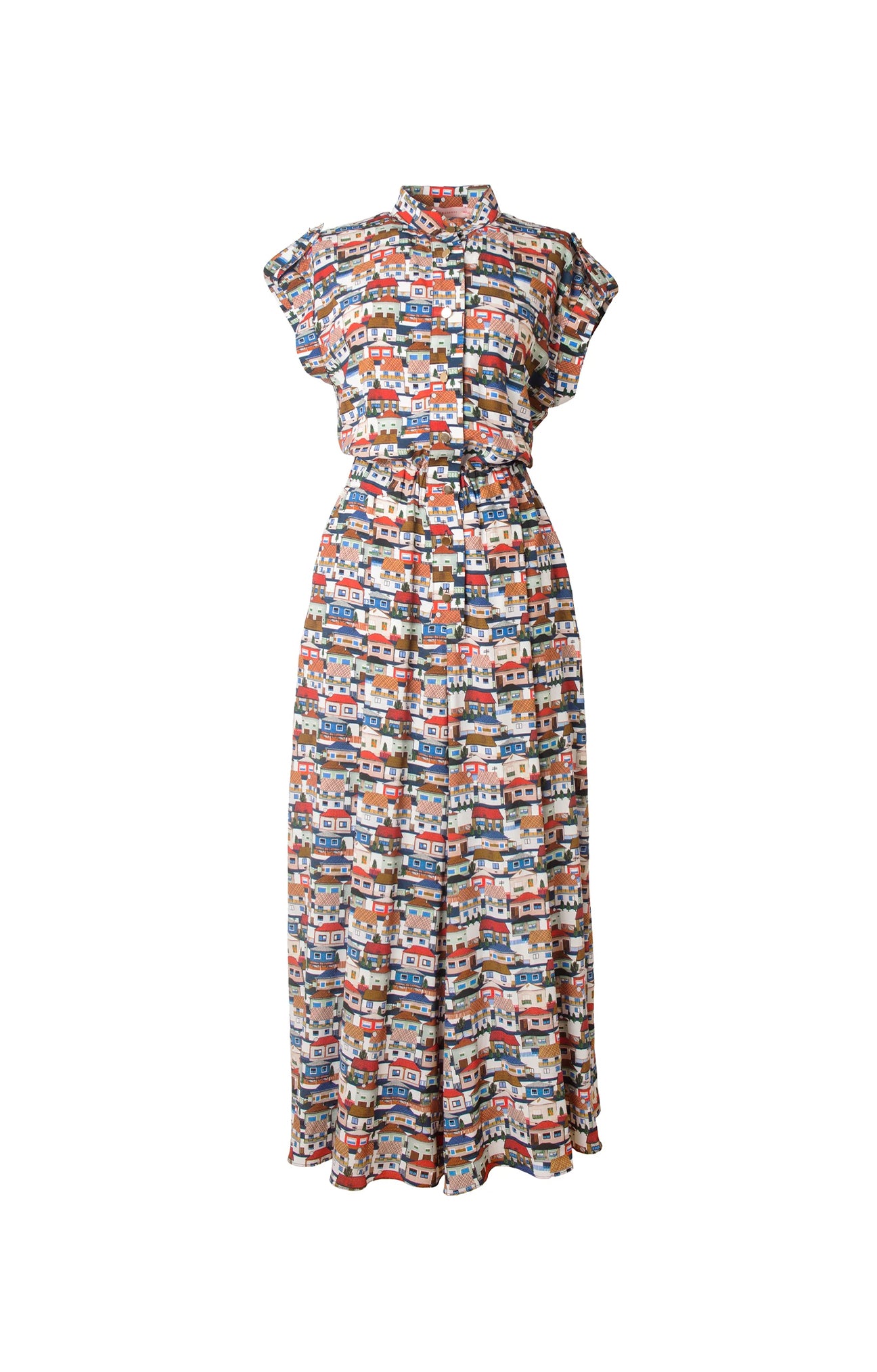 PAKS mandarin collar jumpsuit 'Small Houses Print'