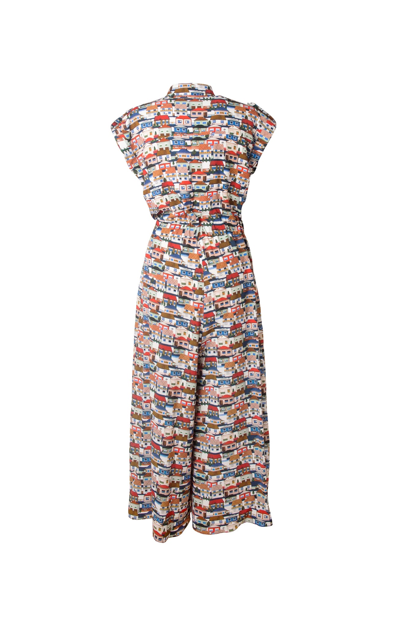 PAKS mandarin collar jumpsuit 'Small Houses Print'