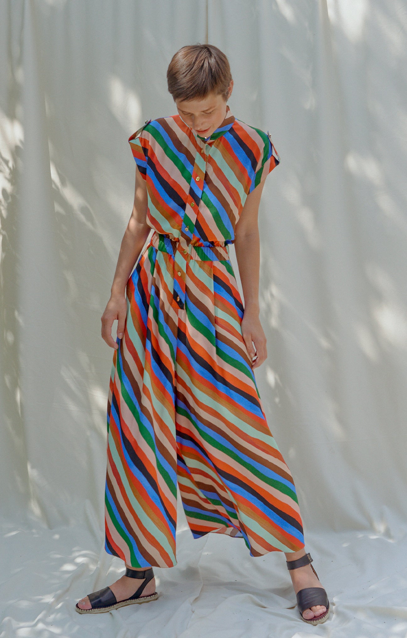 PAKS mandarin collar jumpsuit 'Stripes Print'