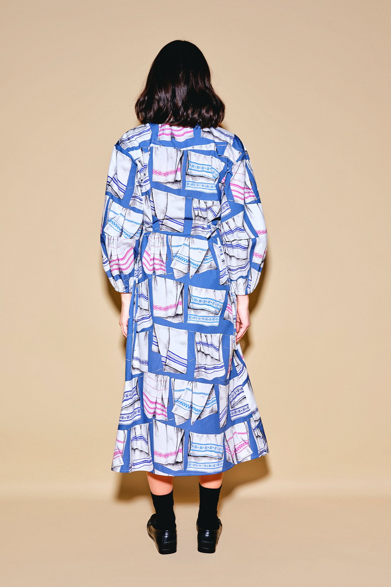 PASZULY wrap shirt dress 'Kitchen Towel Blue'
