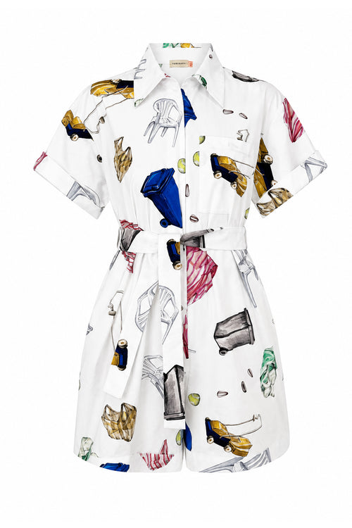 POLOSKA zip up playsuit 'Objects'