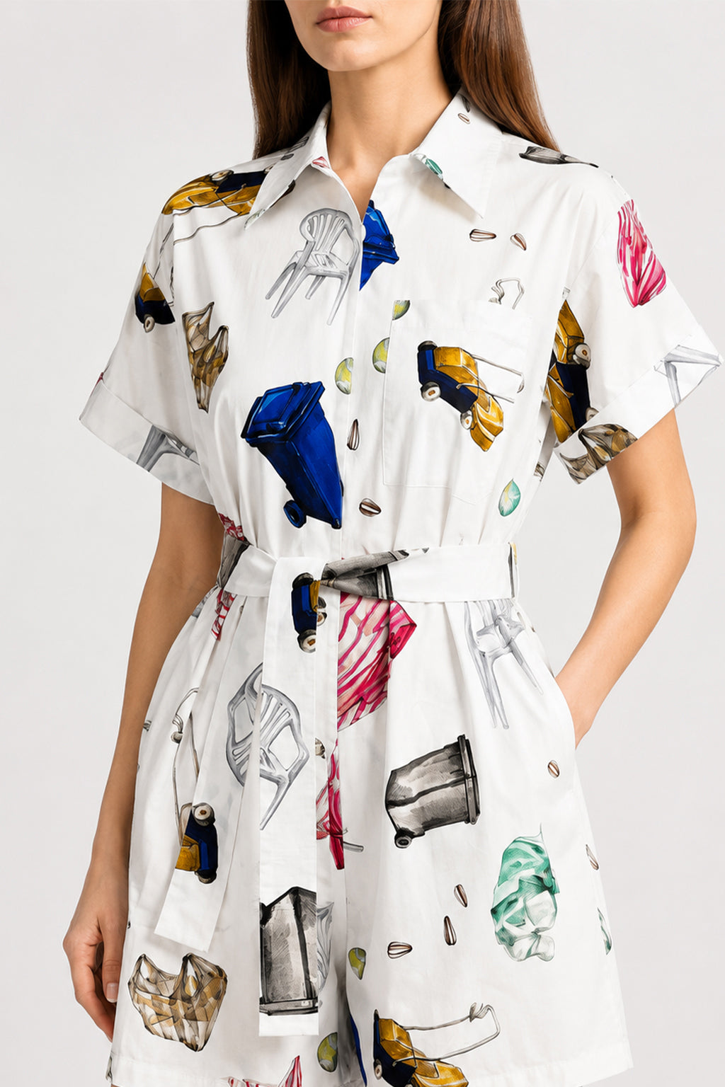 POLOSKA zip up playsuit 'Objects'