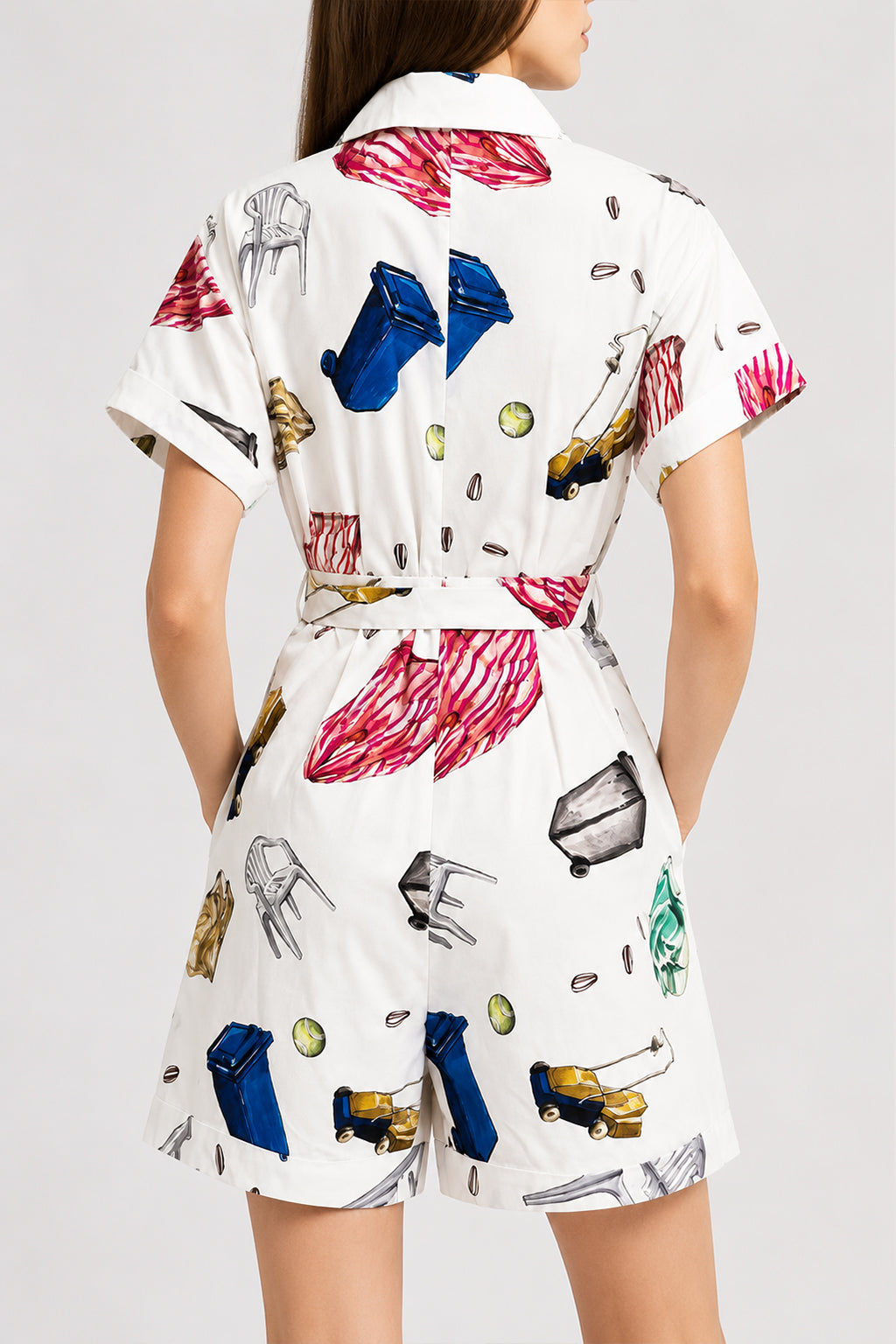 POLOSKA zip up playsuit 'Objects'